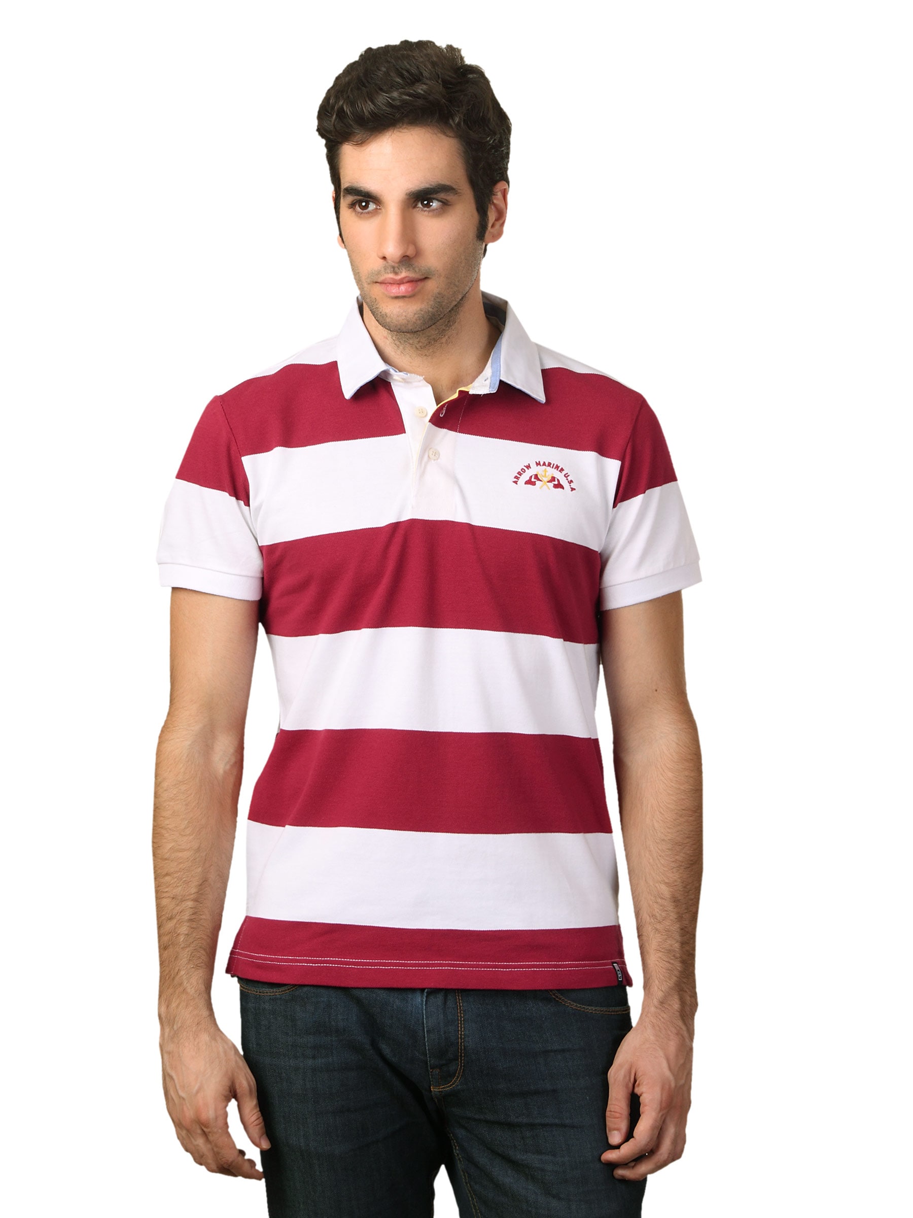 Arrow Sport Men Red & White Striped T-shirt