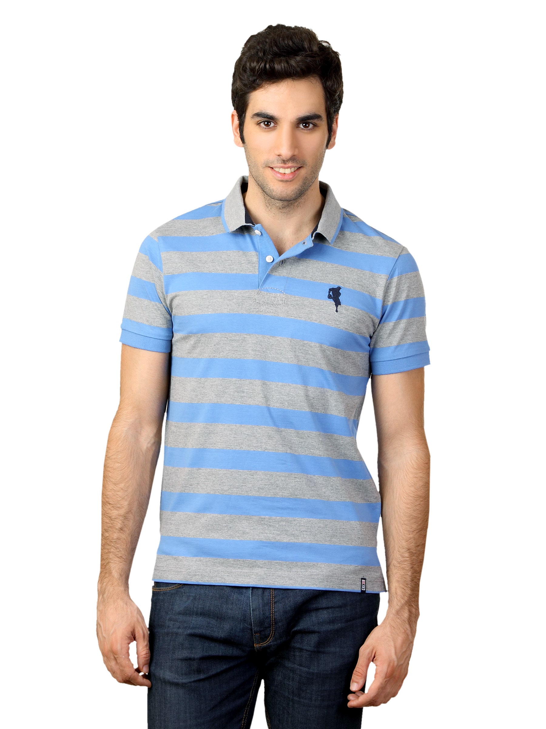 Arrow Sport Men Blue & Grey Striped T-shirt