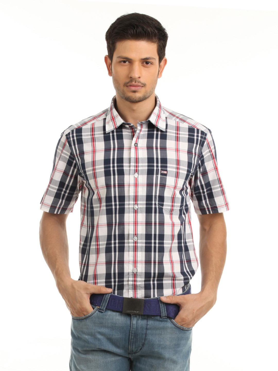 Arrow Sport Men Navy Blue Check Slim Fit Shirt