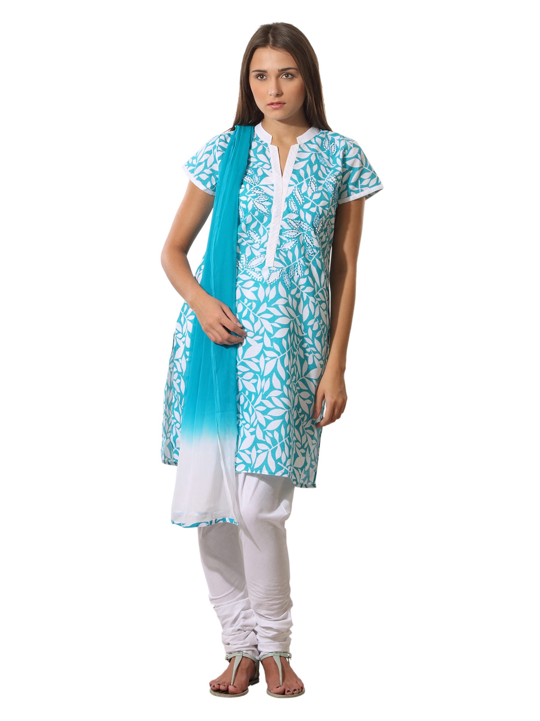 Aneri Women Blue & White Printed Salwar Suit