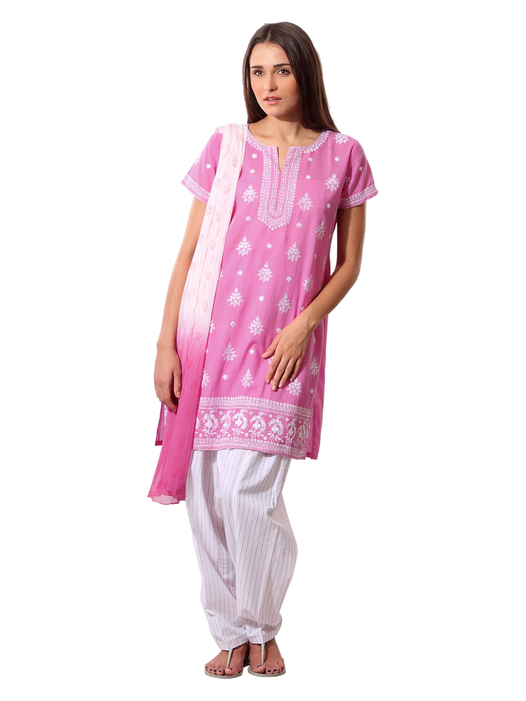 Aneri Women Pink & White Salwar Suit