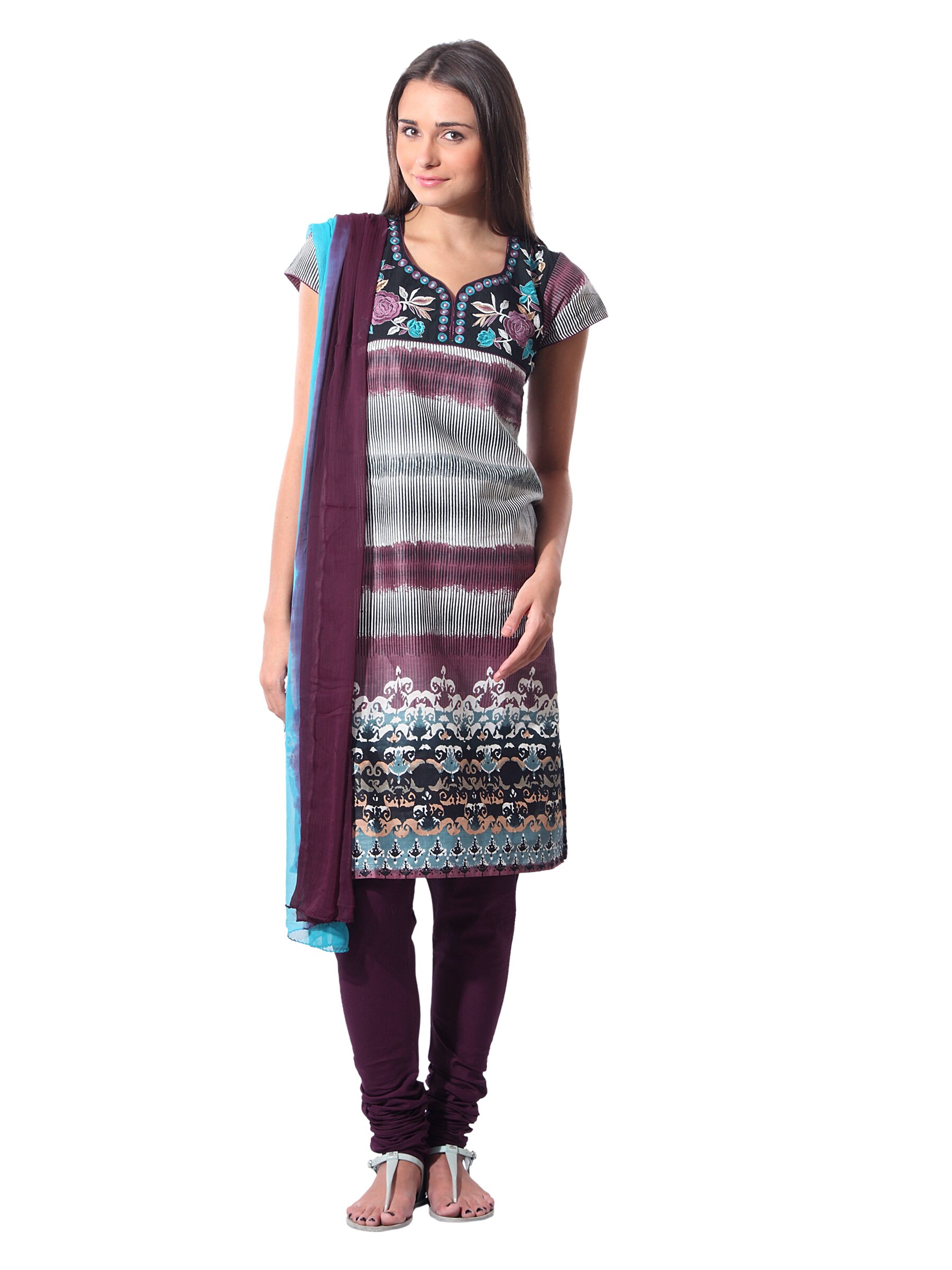 Aneri Women Blue & Maroon Printed Salwar Suit