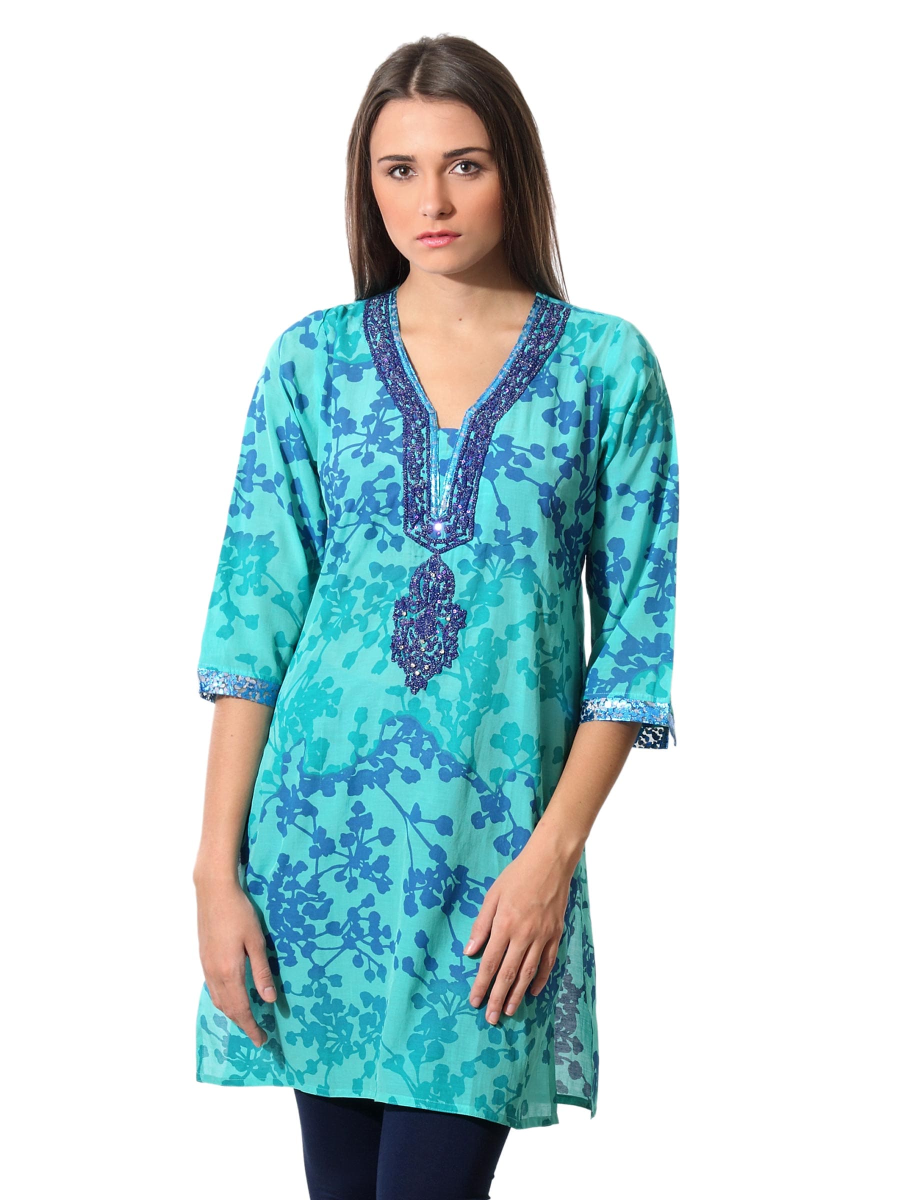 Aneri Women Turquiose Blue Printed Kurta