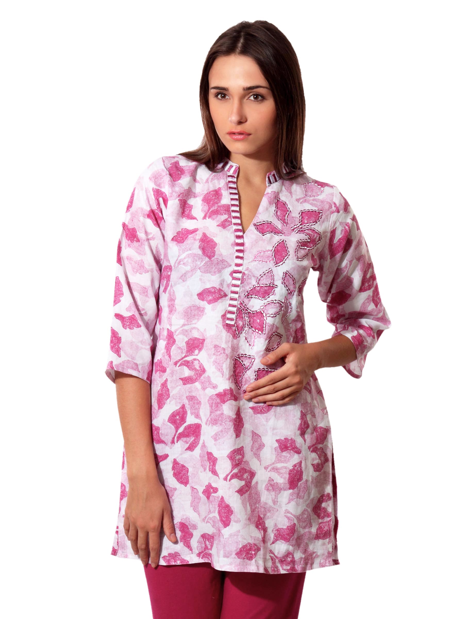 Aneri Women Pink & White Kurta