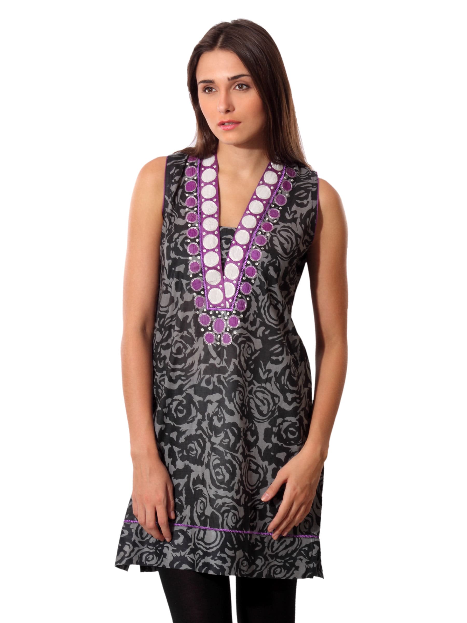 Aneri Women Grey & Black Printed Kurta