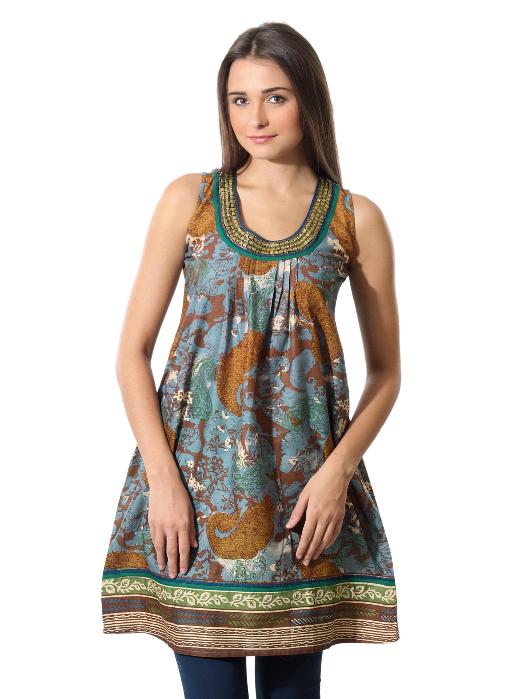 Aneri Women Blue & Brown Printed Kurta