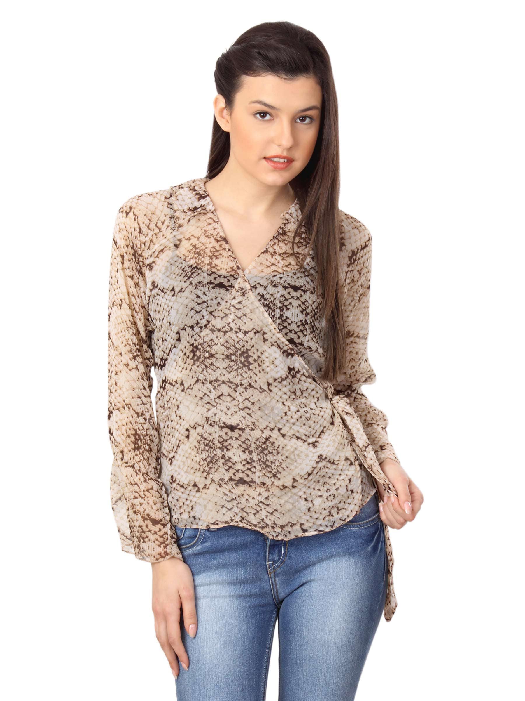 Femella Women Snake Print Wrap Beige Top