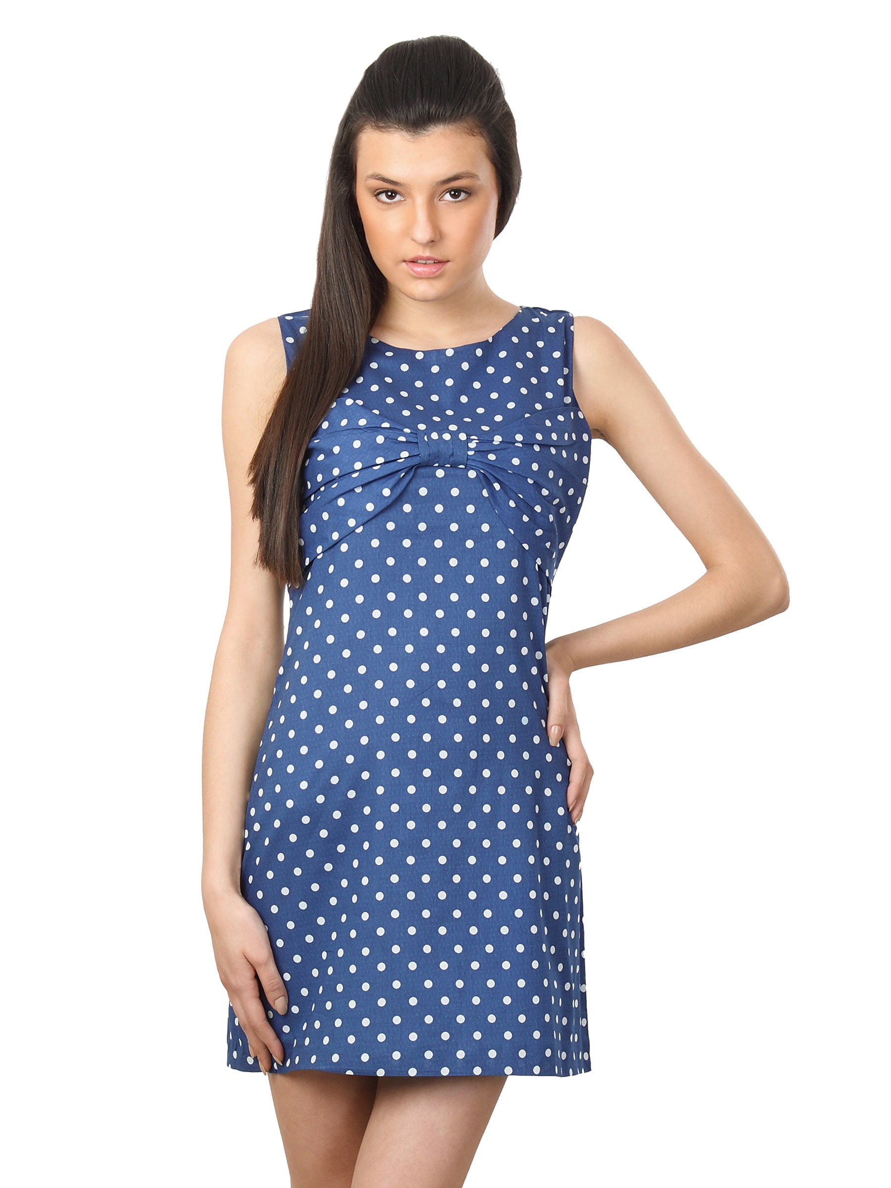 Femella Women Blue Polka Bow Dress Dress