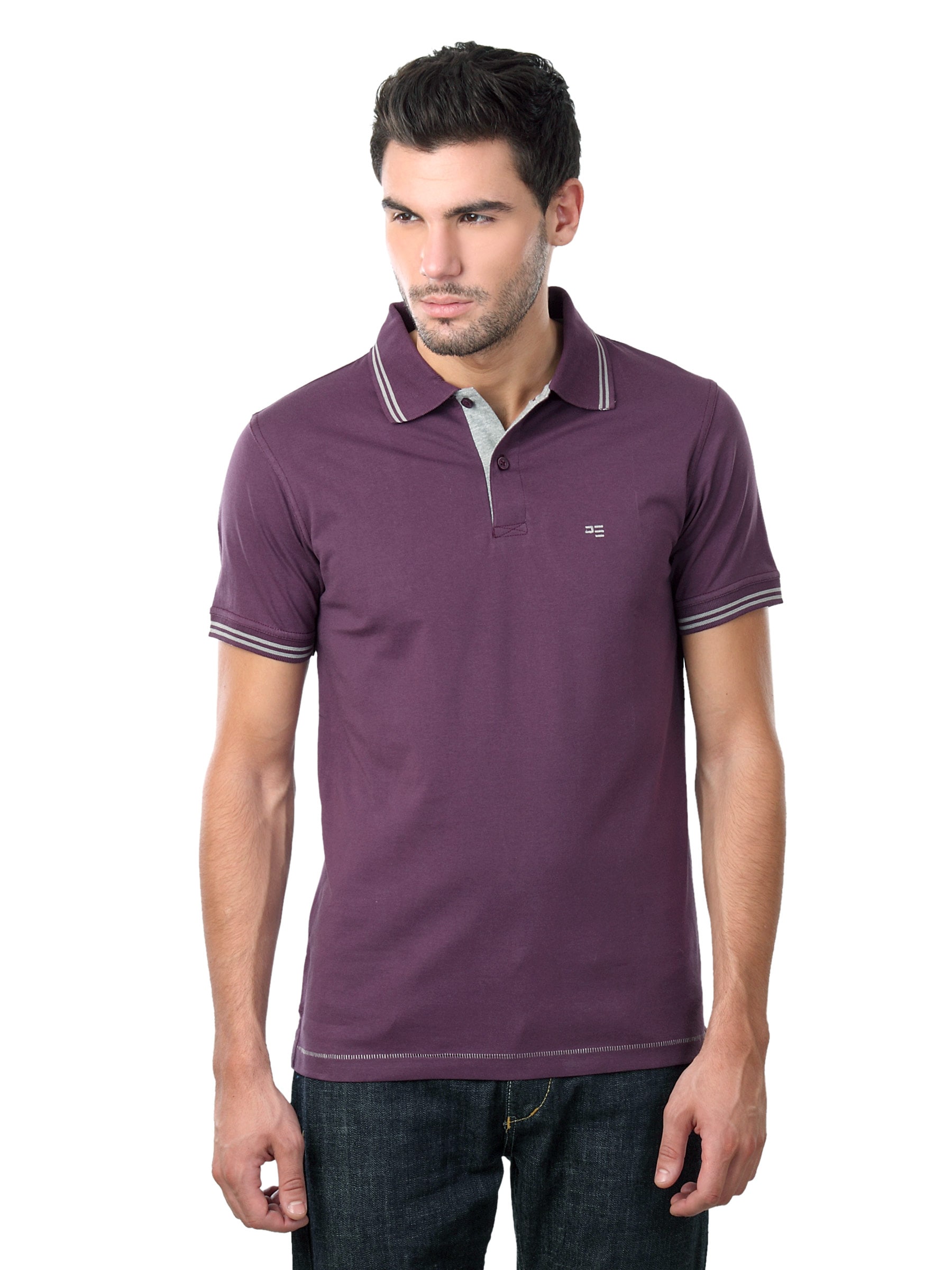 Peter England Men Polo Neck Purple T-shirt