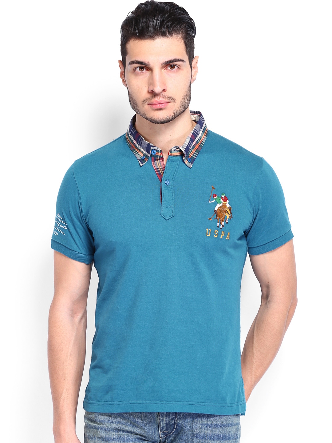 U.S. Polo Assn. Denim Co. Men Teal Blue Polo T-shirt