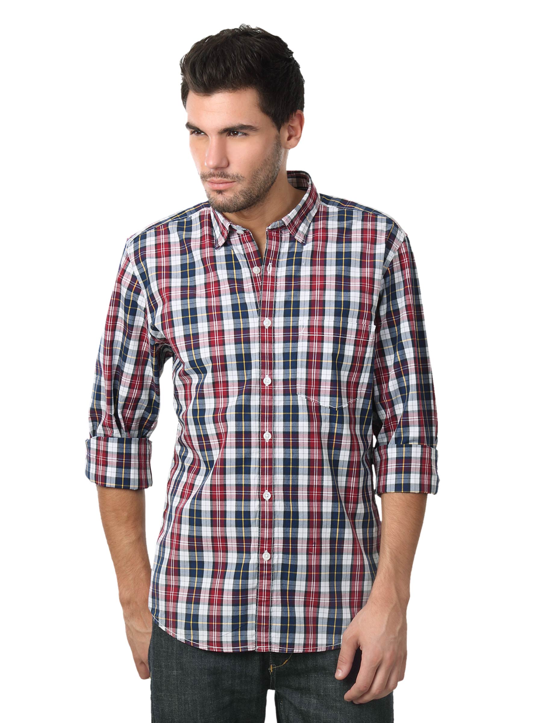 Peter England Men Red & Navy Blue Casual Shirt