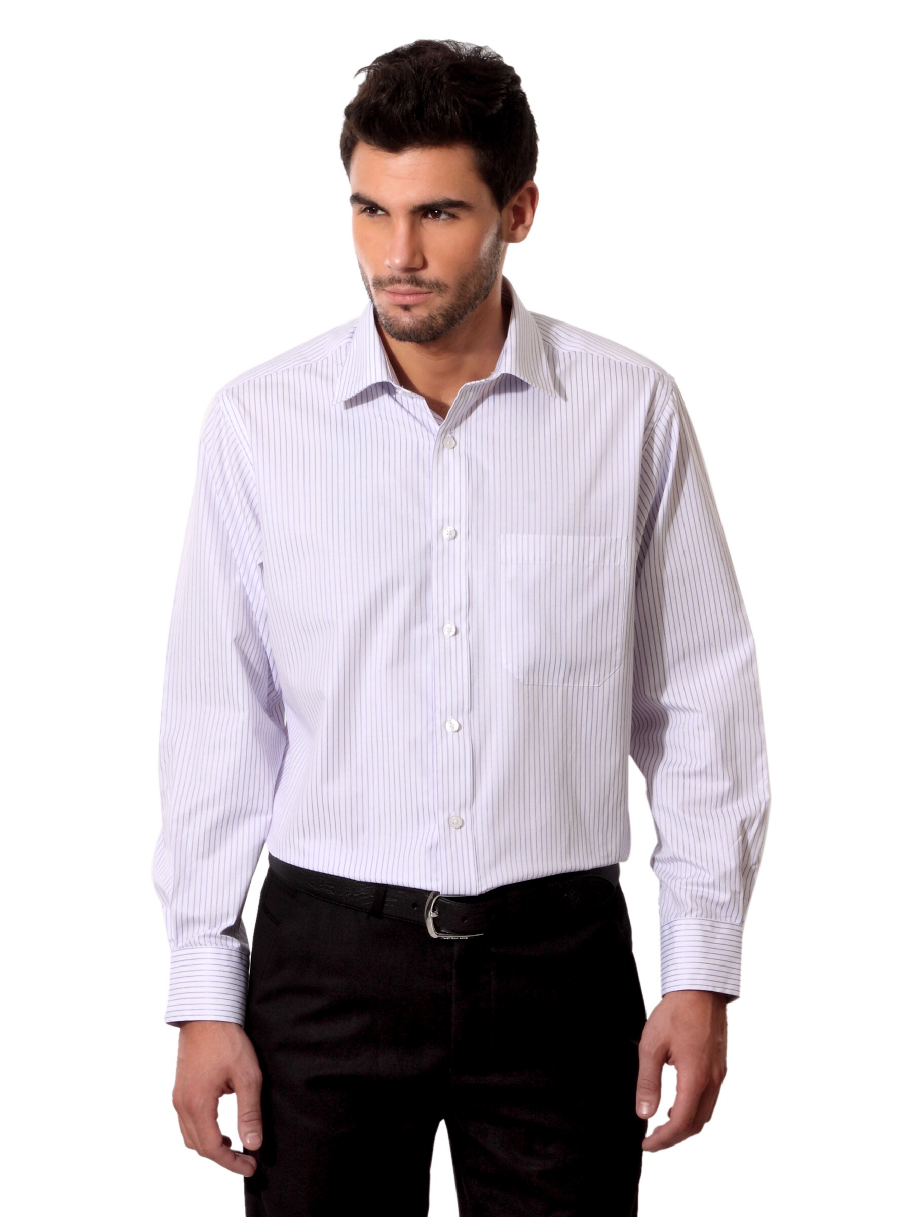 Peter England Men Striped White Formal Shirt