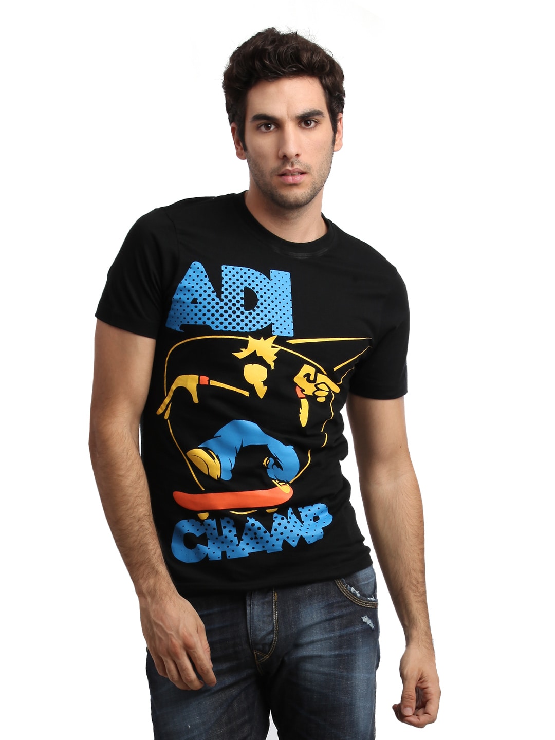 ADIDAS Men Black Graphic T-shirt