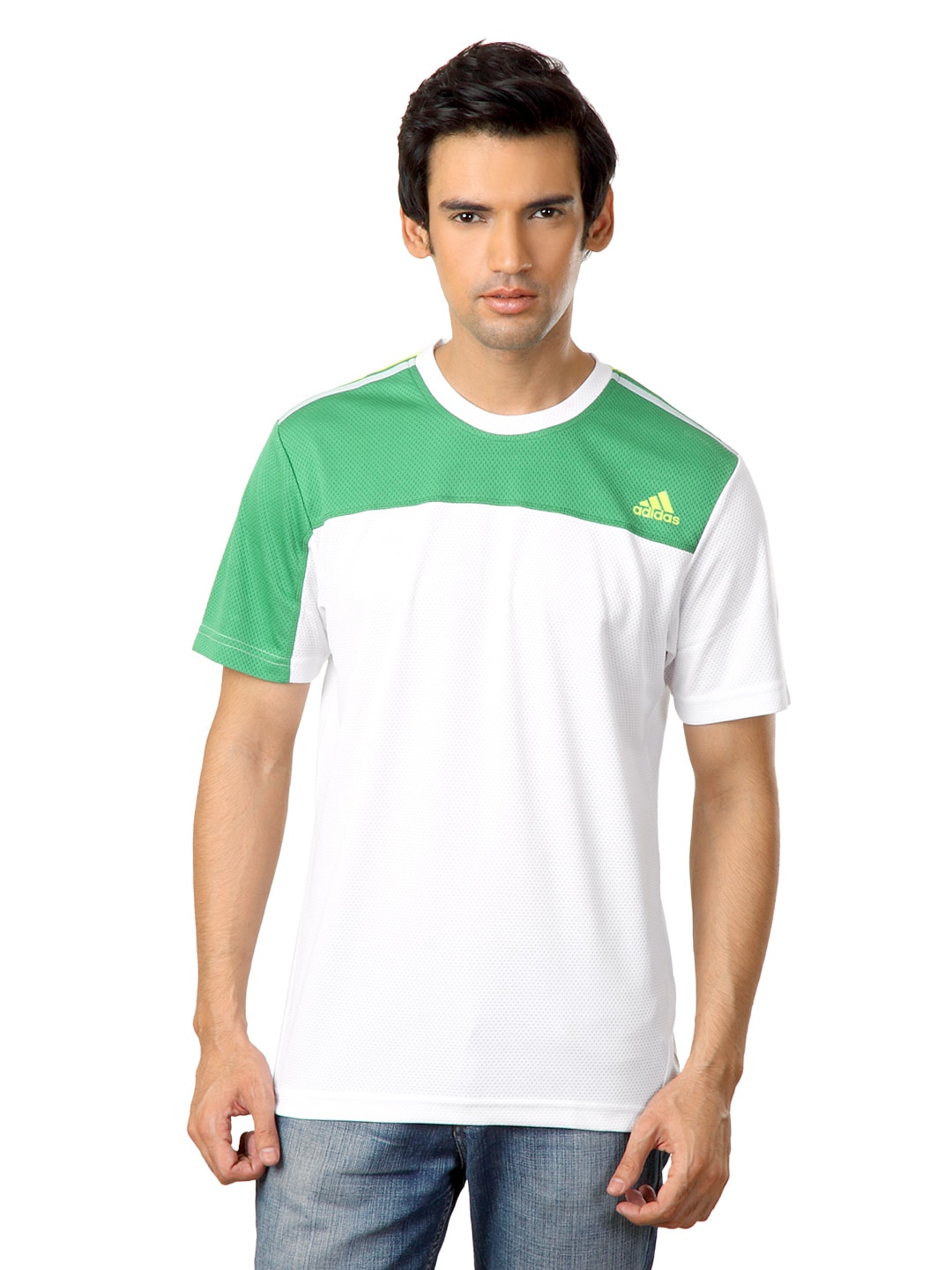 ADIDAS Men White & Green T-shirt