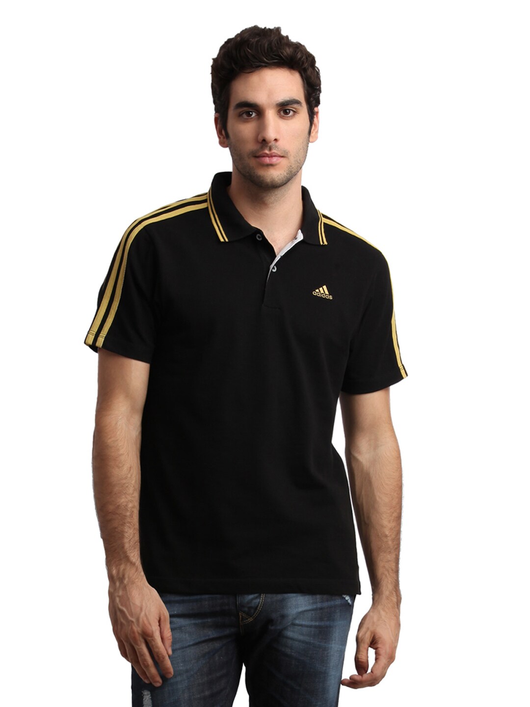 ADIDAS Men Black Polo T-Shirt