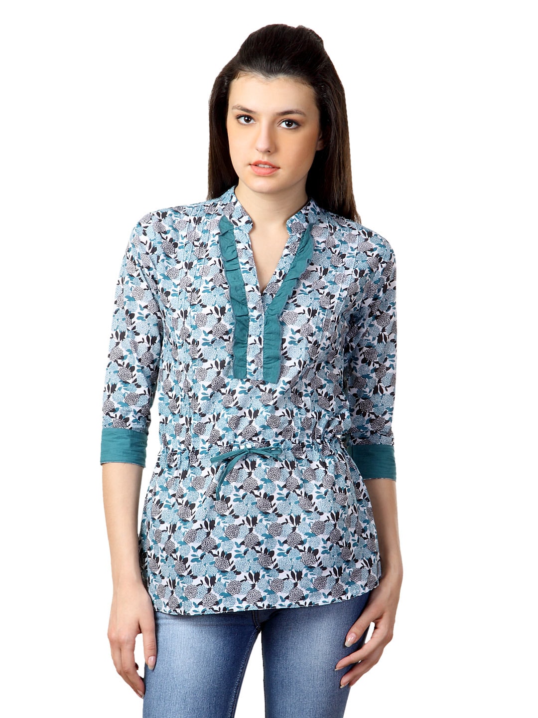 Mumbai Slang Women Floral Blue Kurti