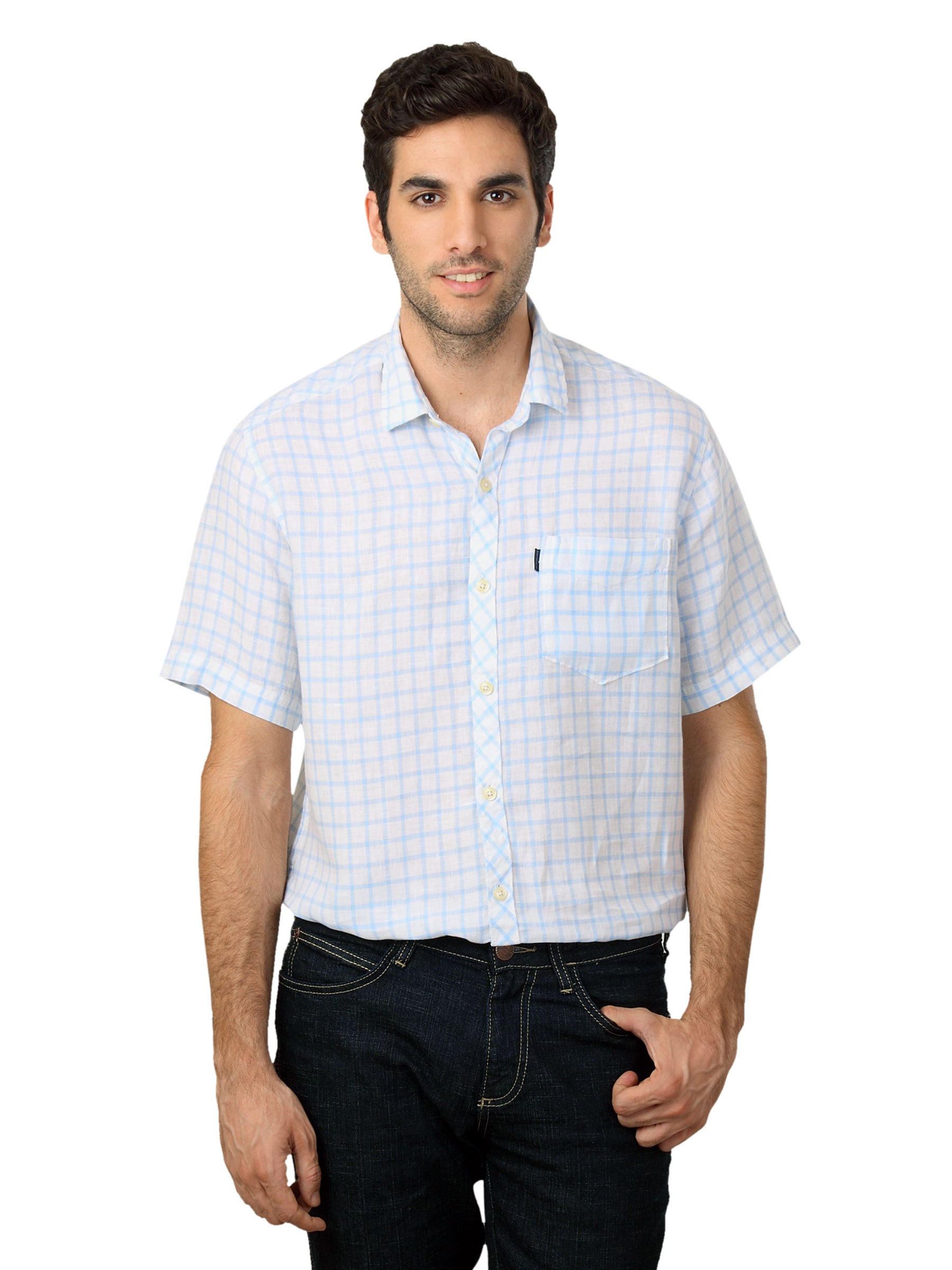 Scullers Men White & Blue Check Shirt