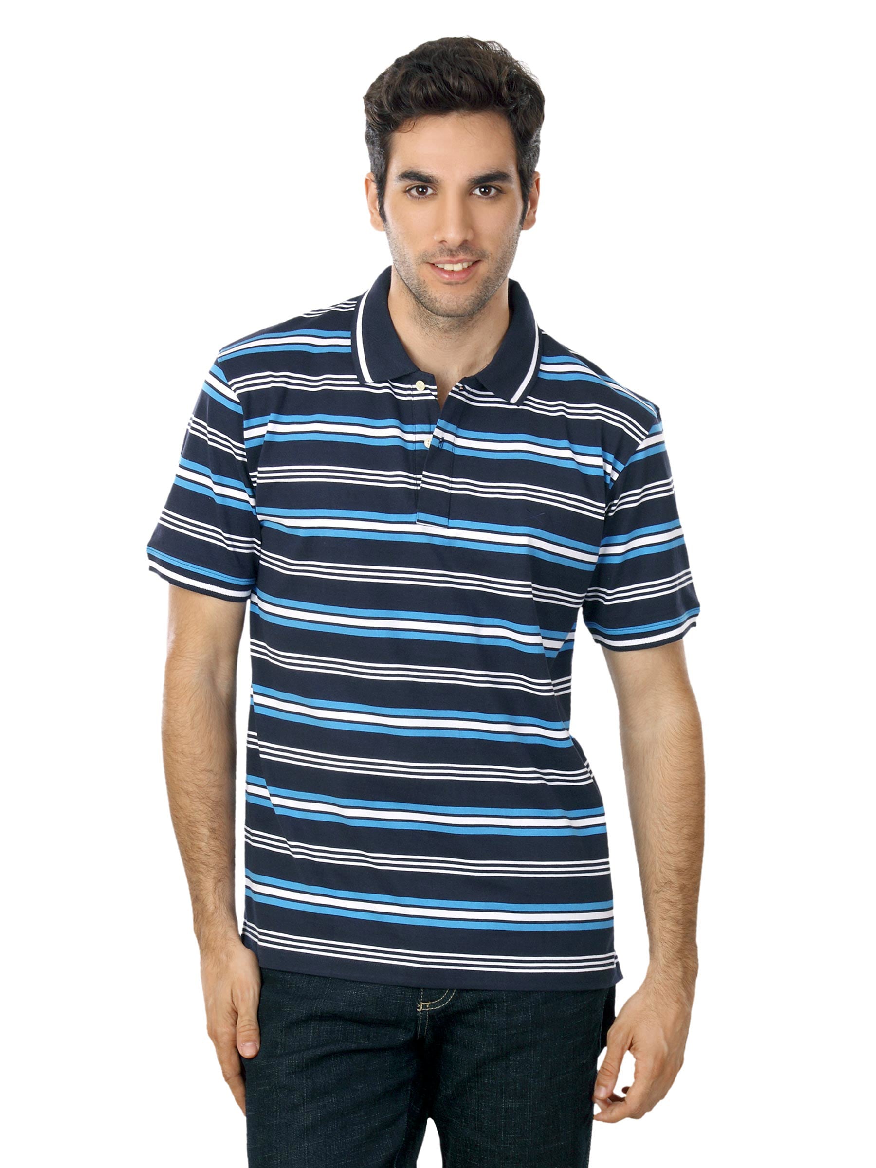 Scullers Men Navy Blue Striped T-shirt