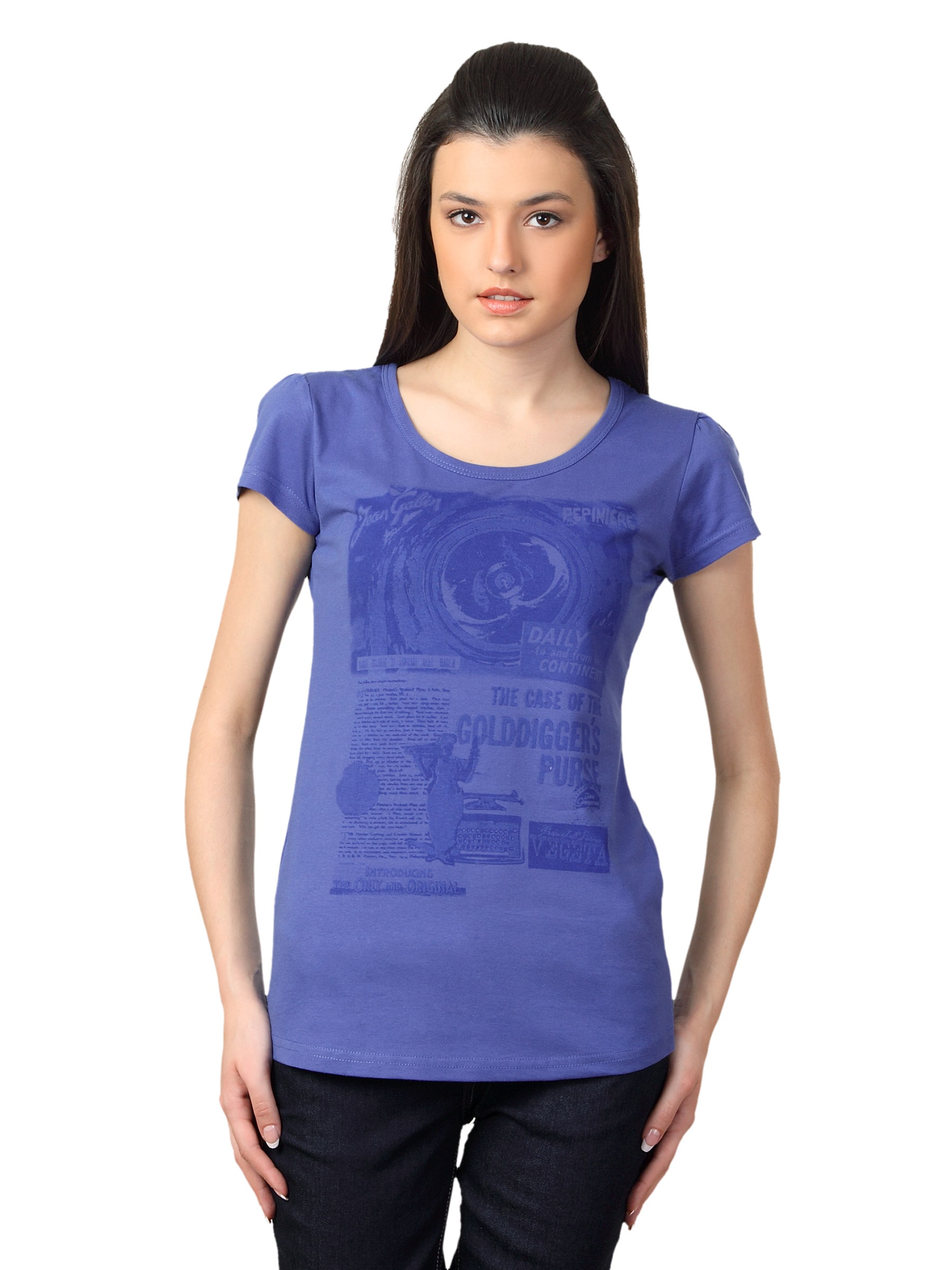 Tokyo Talkies Women Blue Printed T-shirt