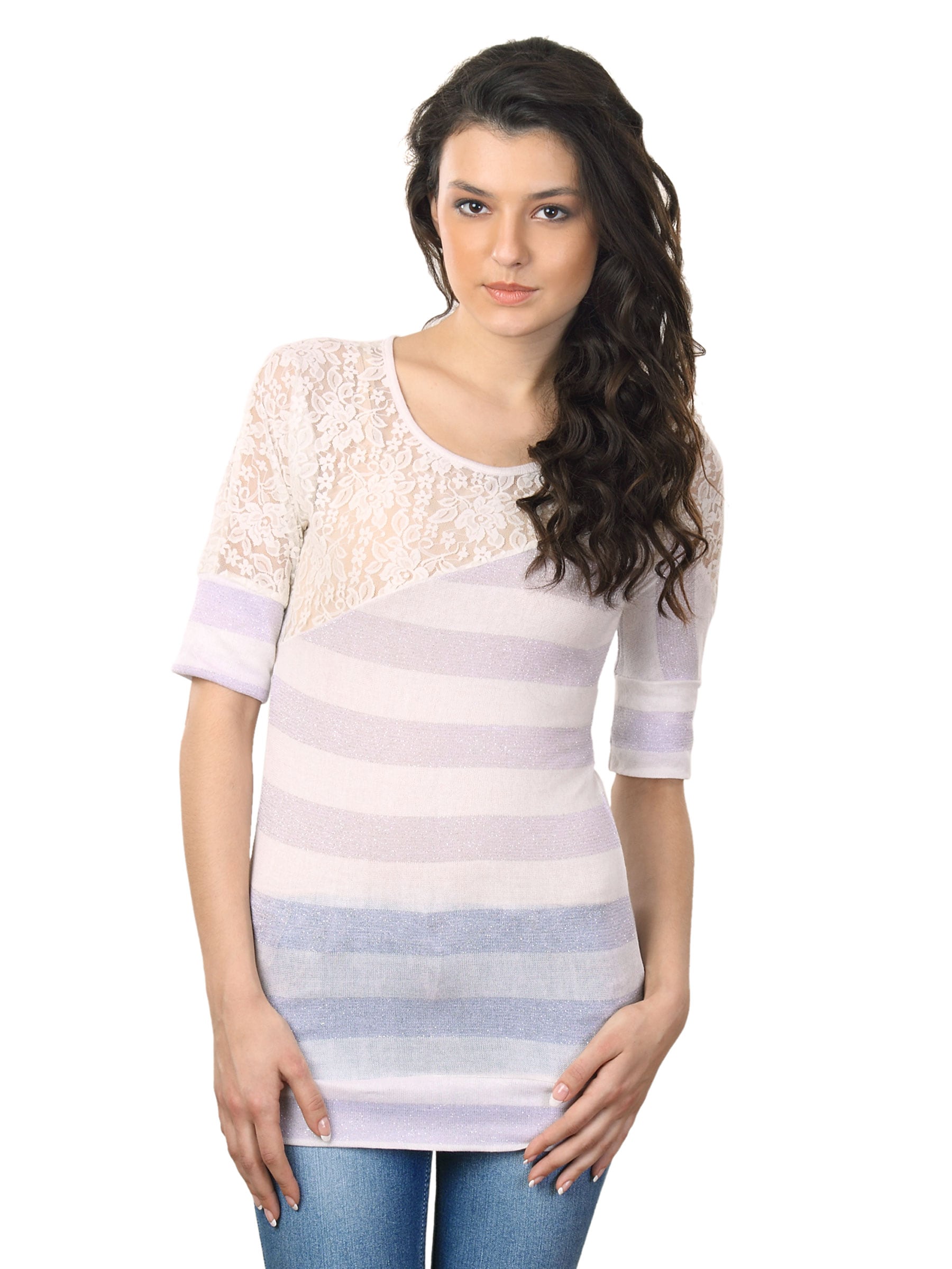 Tonga Women White & Grey Striped Top