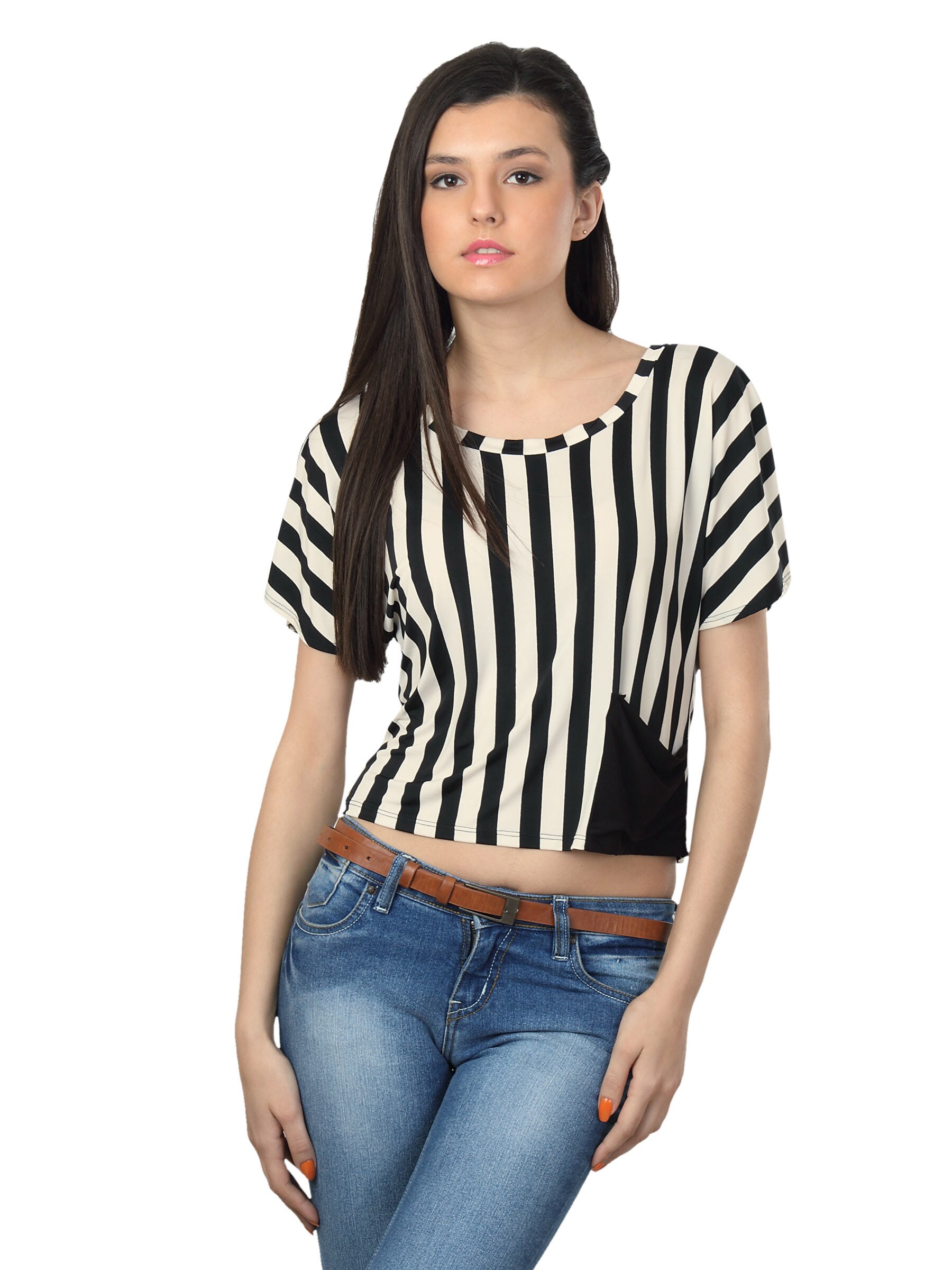 Tonga Women Black & Cream-Coloured Striped Top