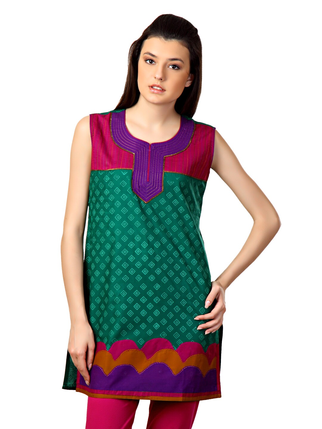 Span Women Printed Green Kurta