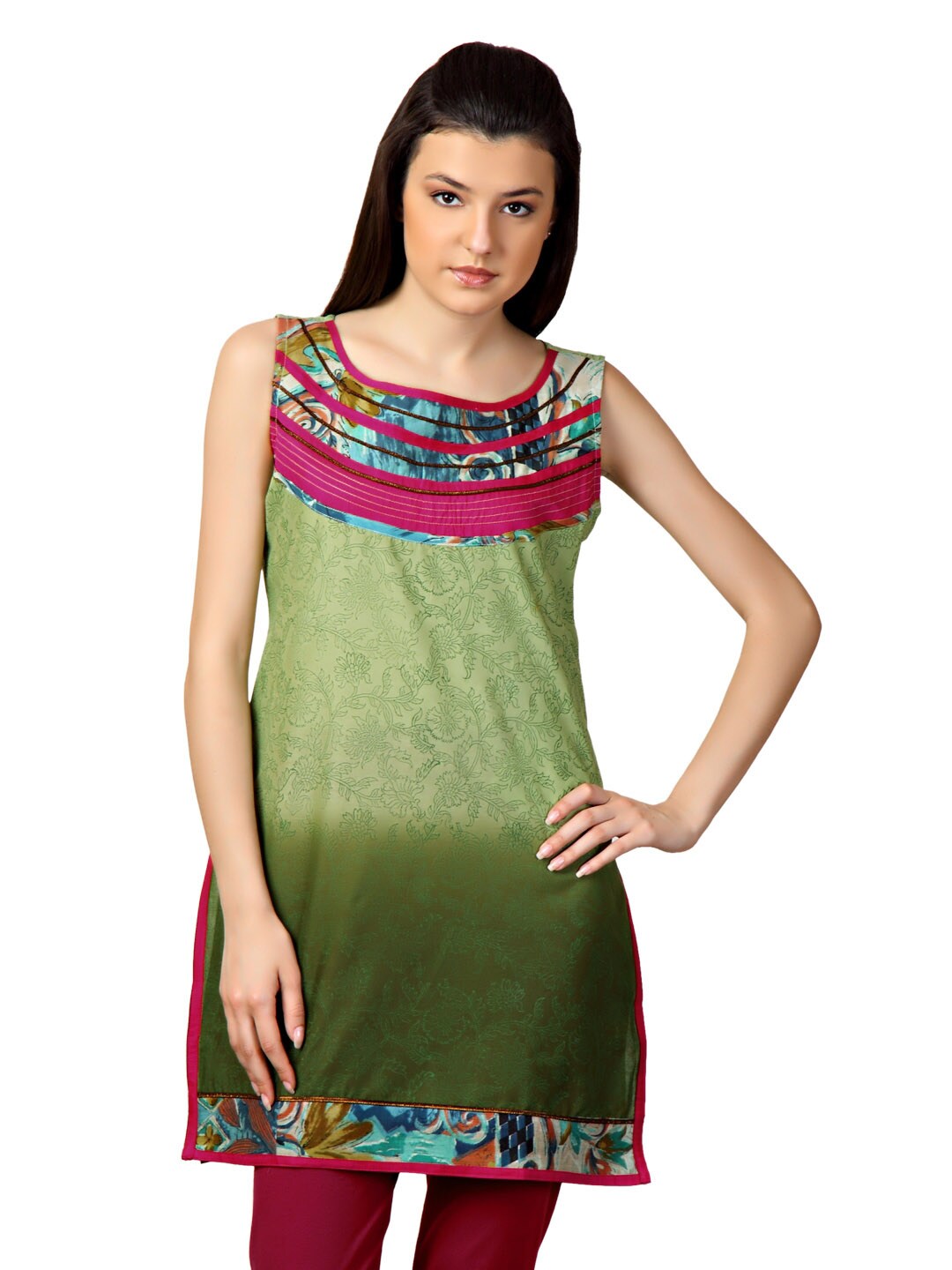 Span Women Floral Printed Green Kurta