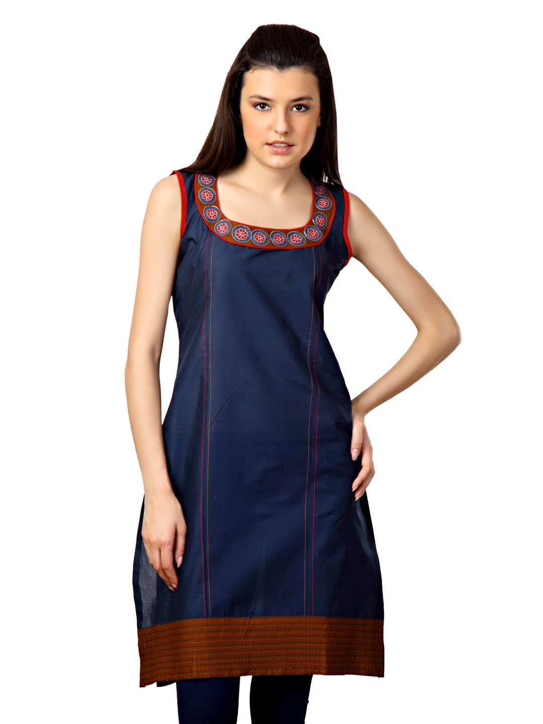 Span Women Navy Blue Kurta