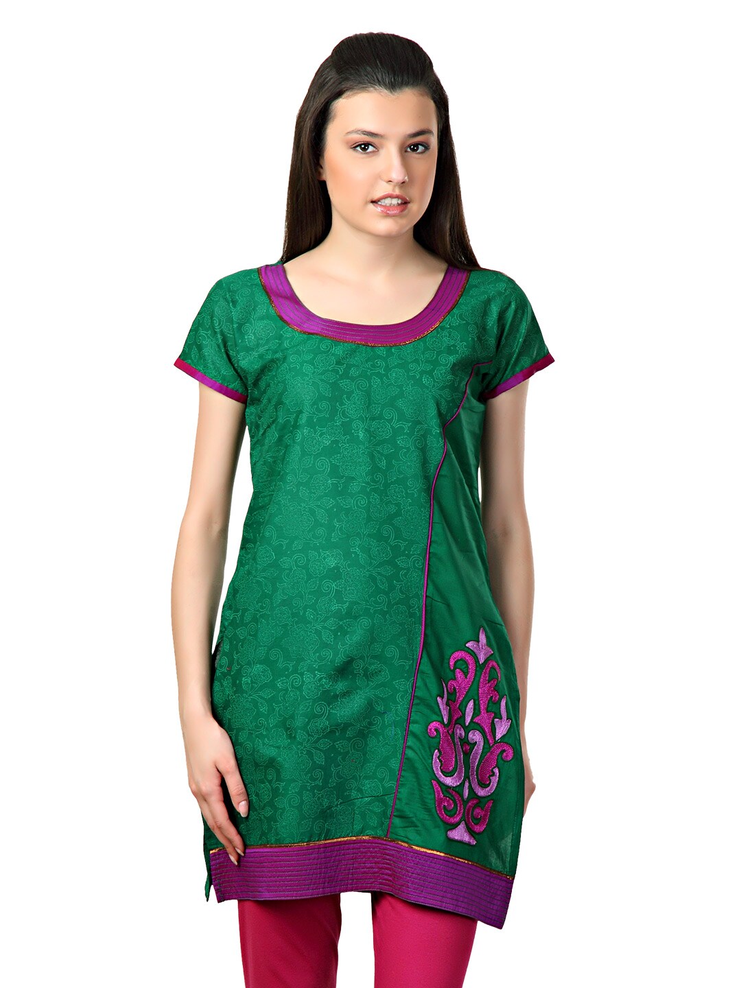 Span Women Floral Printed Green Kurta