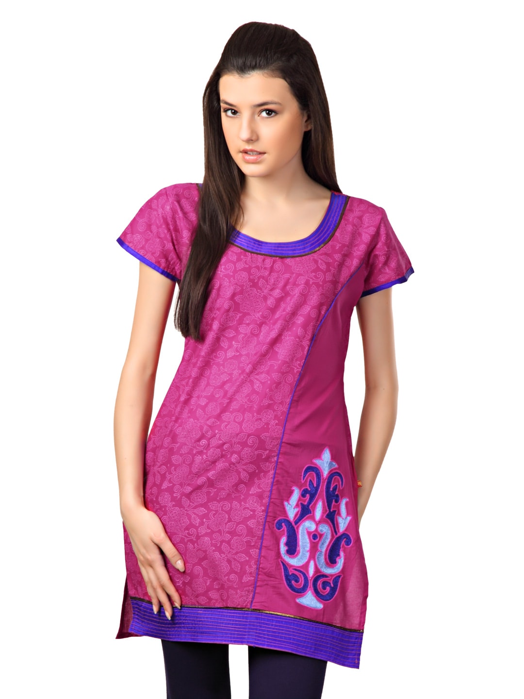 Span Women Floral Printed Pink Kurta