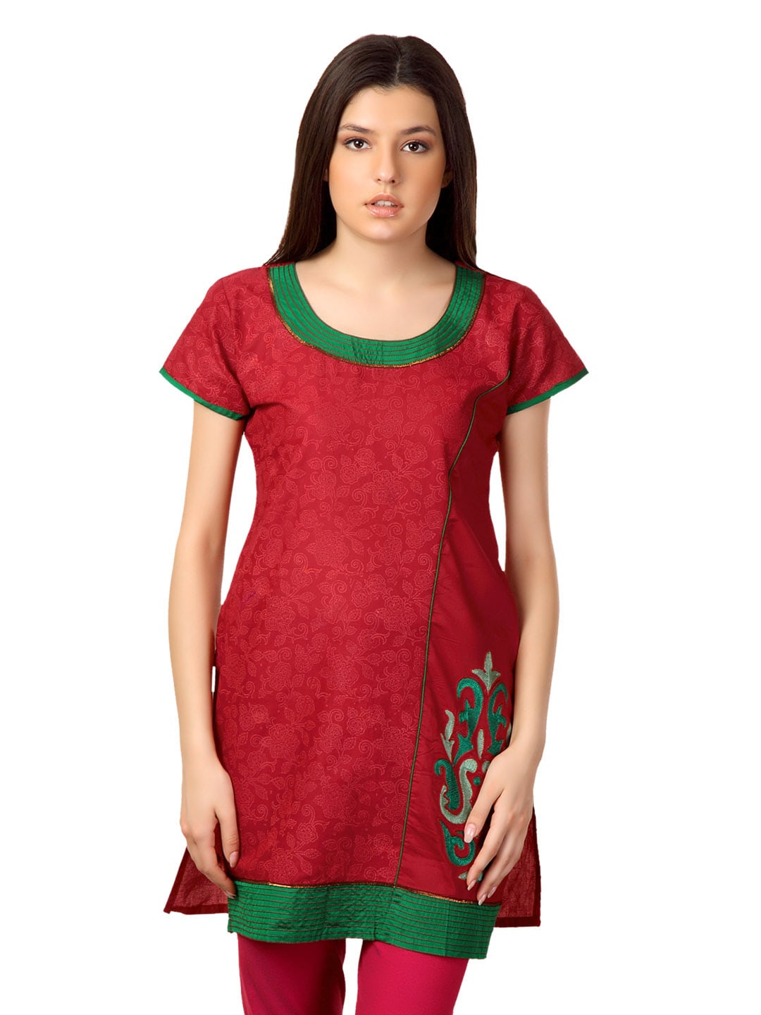 Span Women Floral Printed Red Kurta