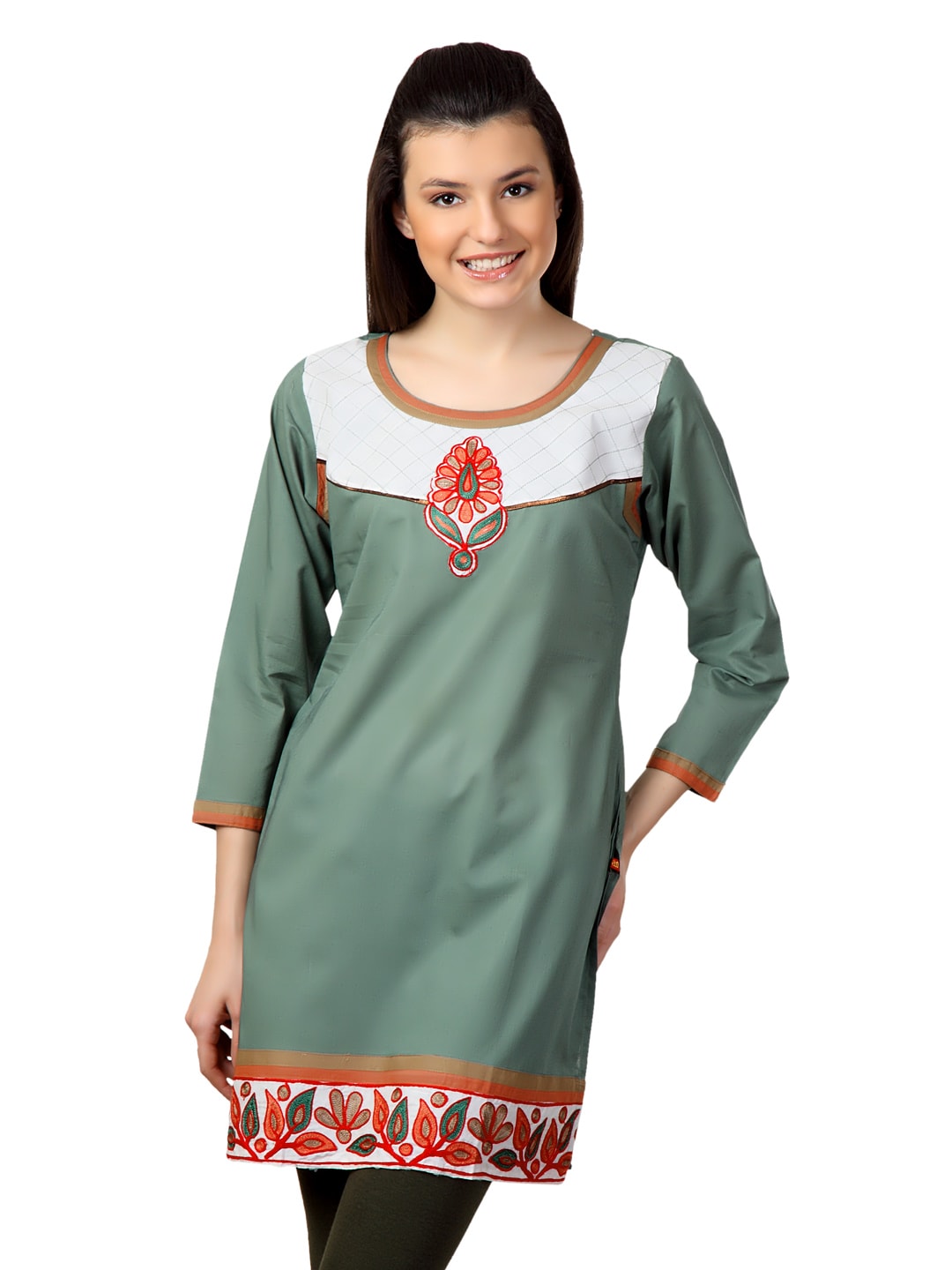 Span Women Olive Green Kurta