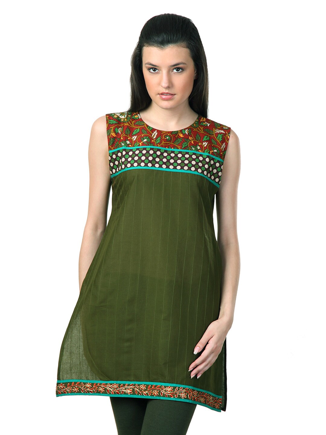 Span Women Olive Green Kurta