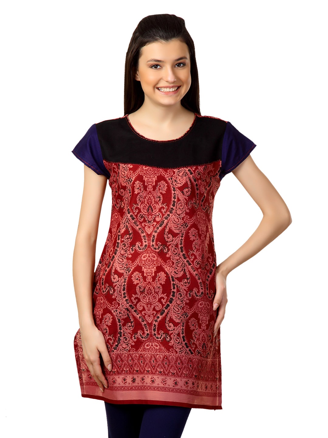 Span Women Maroon & Black Kurta