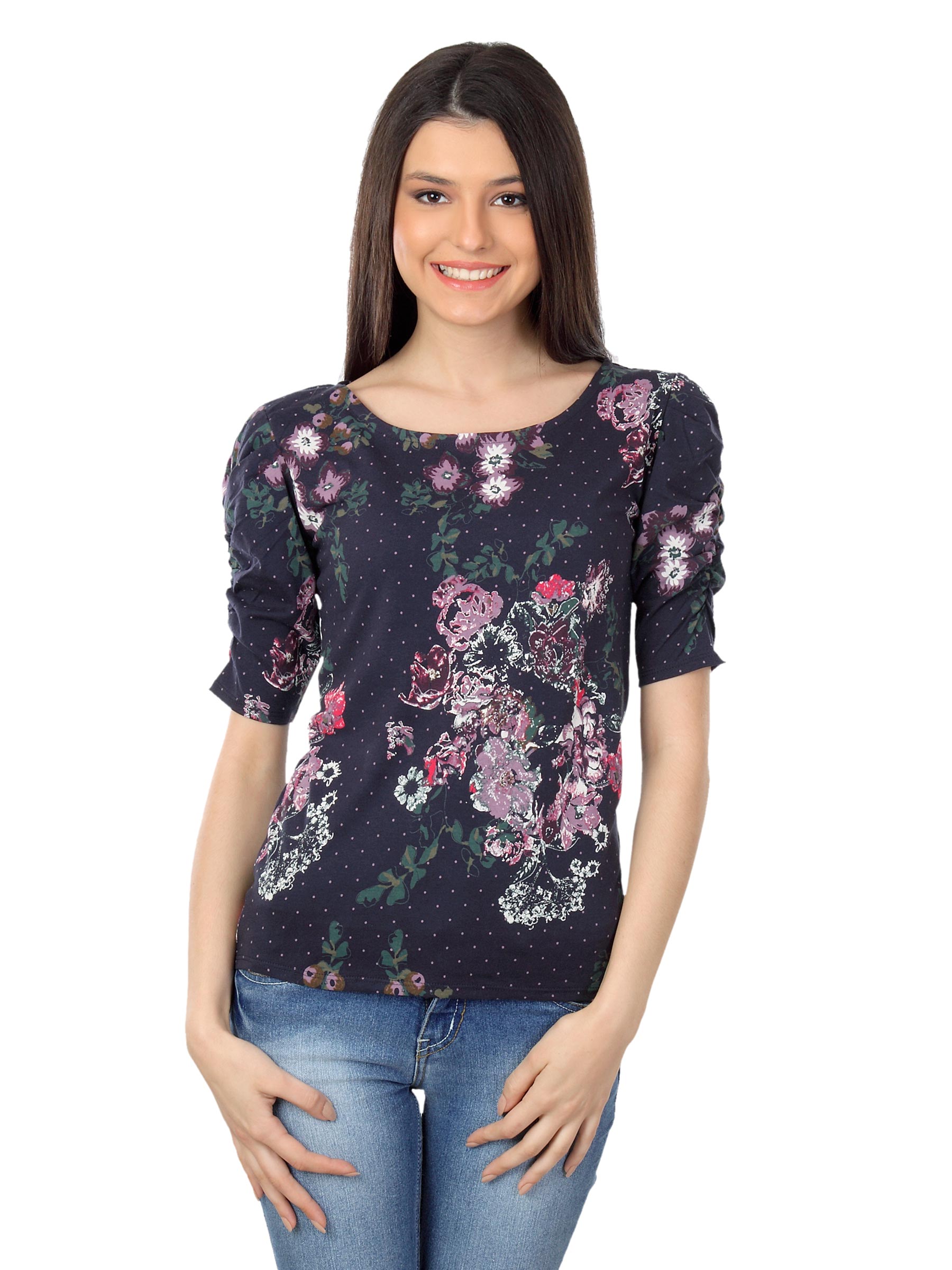 Lee Women Navy Blue Printed Top