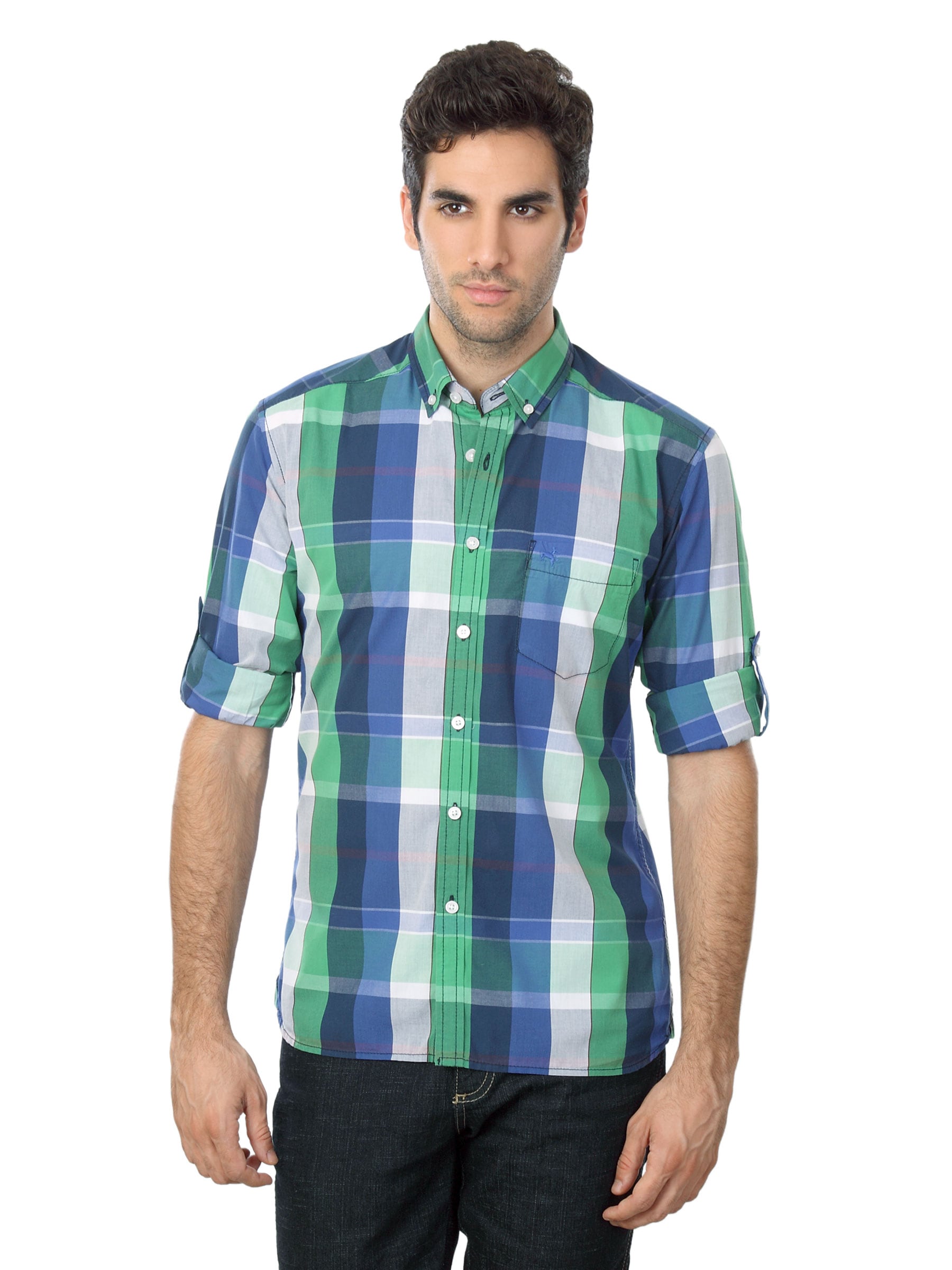 Wrangler Men Green & Blue Check Shirt