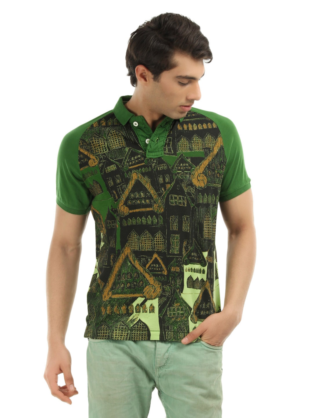 Probase Men Green Polo T-shirt