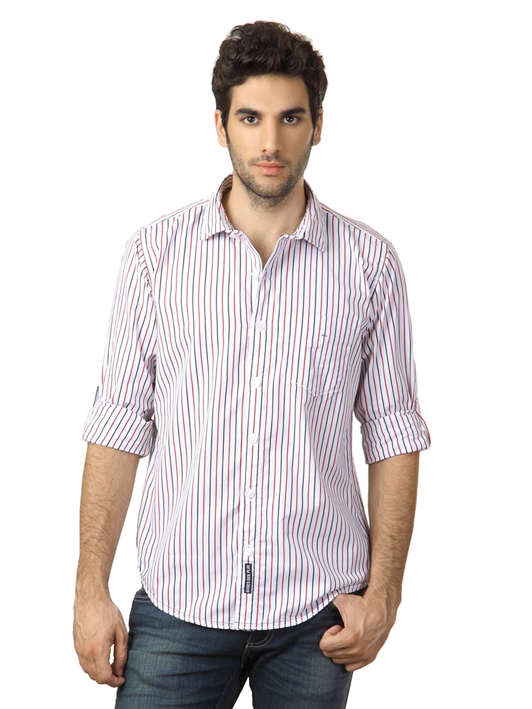 Basics Men White Striped Shirt