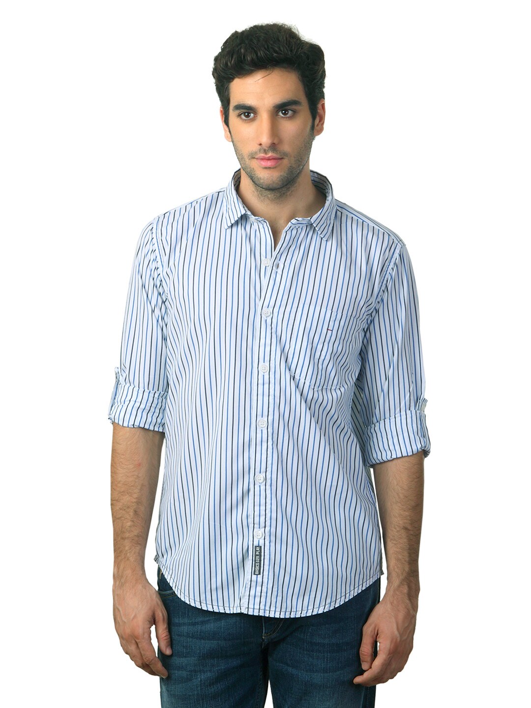 Basics Men White Striped Shirt