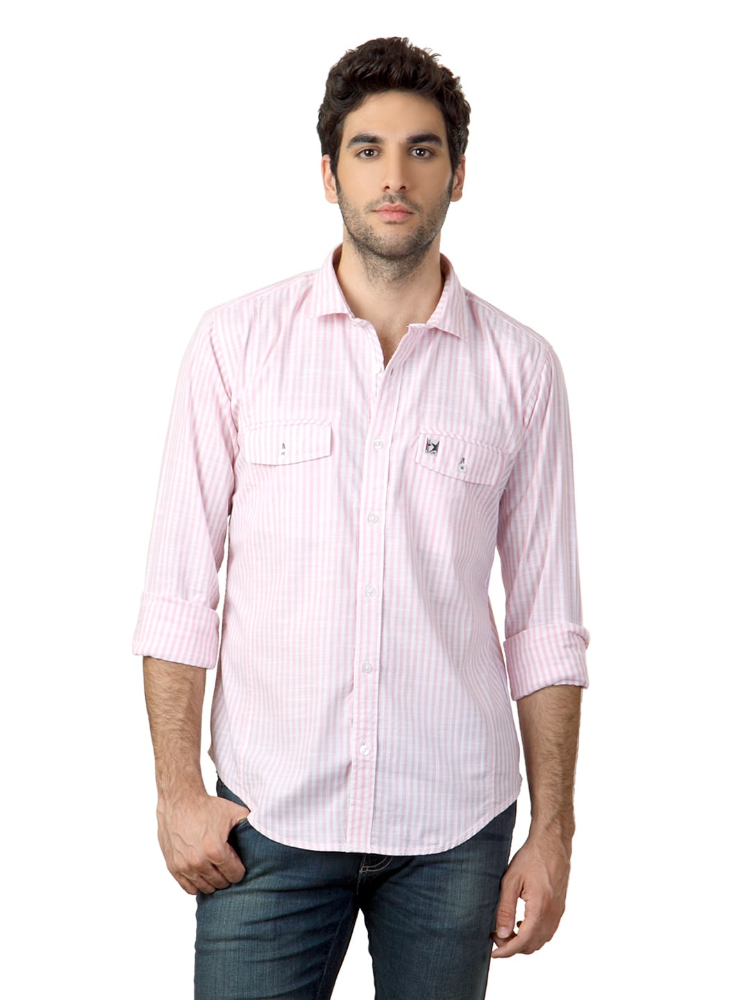 Basics Men Pink Striped Shirt