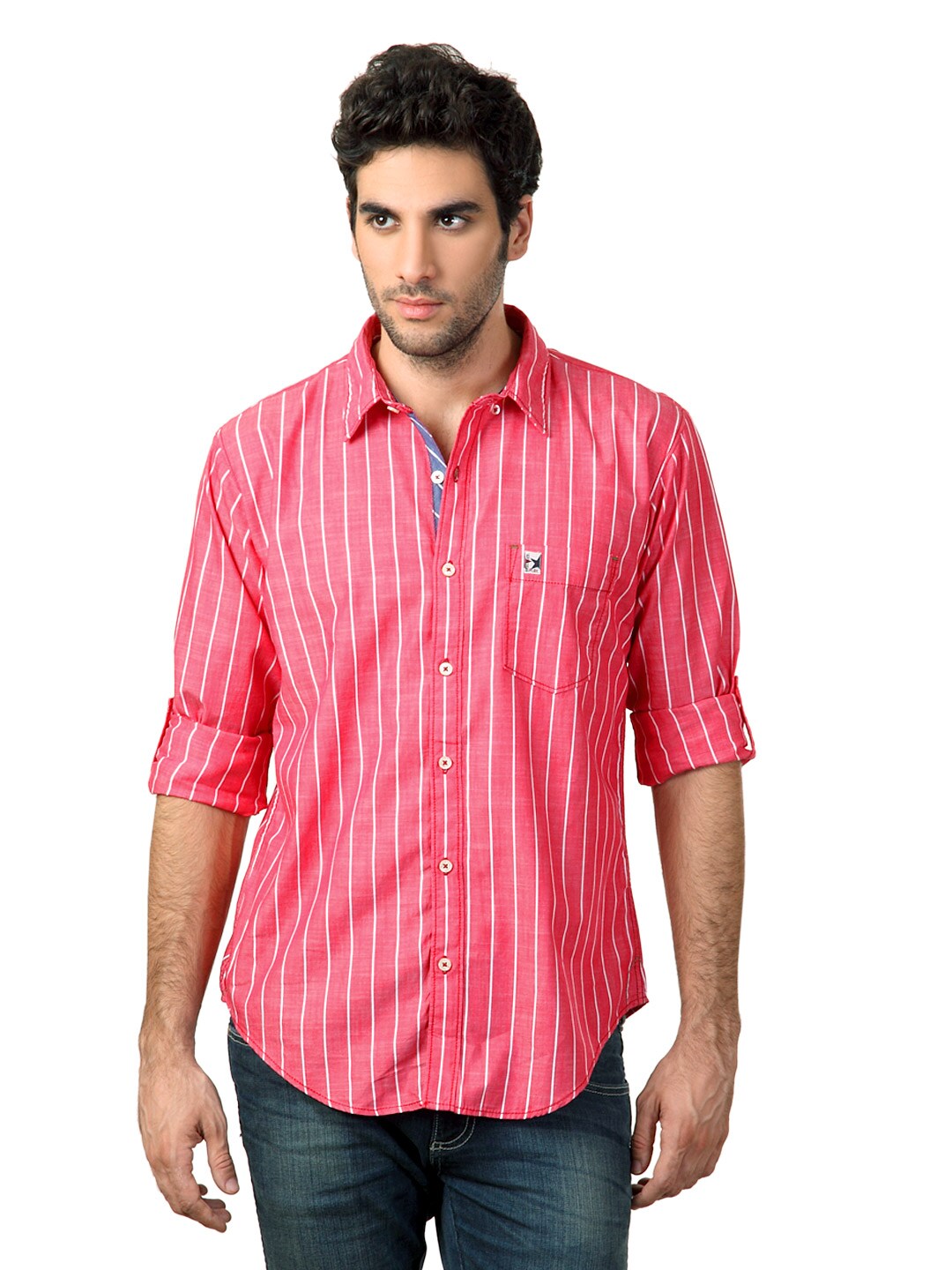 Basics Men Red Striped Shirt