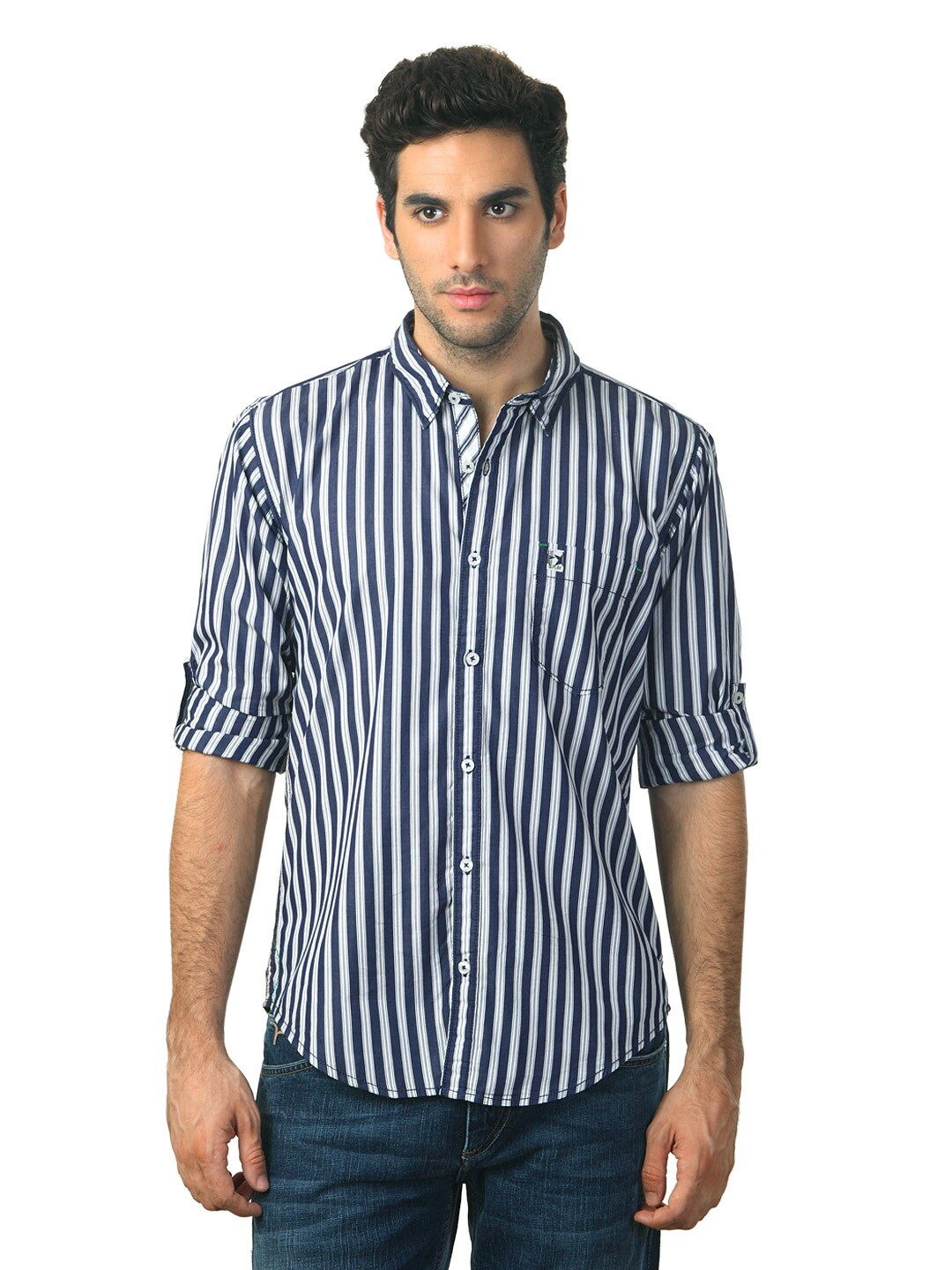 Basics Men Navy Striped Shirt