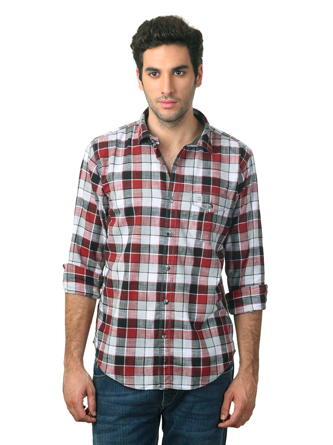 Basics Men Red & Black Checked Slim Fit Shirt