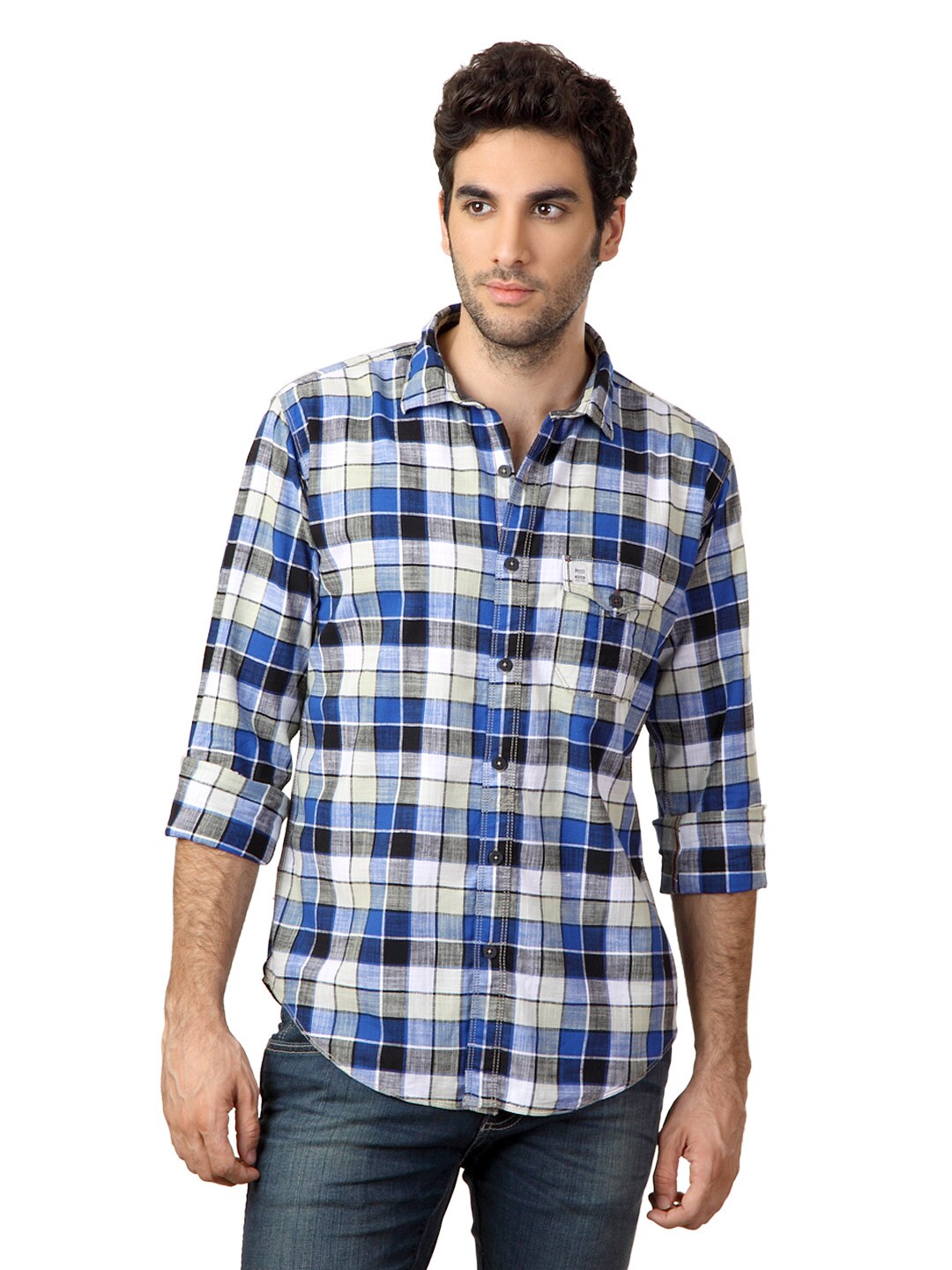 Basics Men Blue Checked Shirt