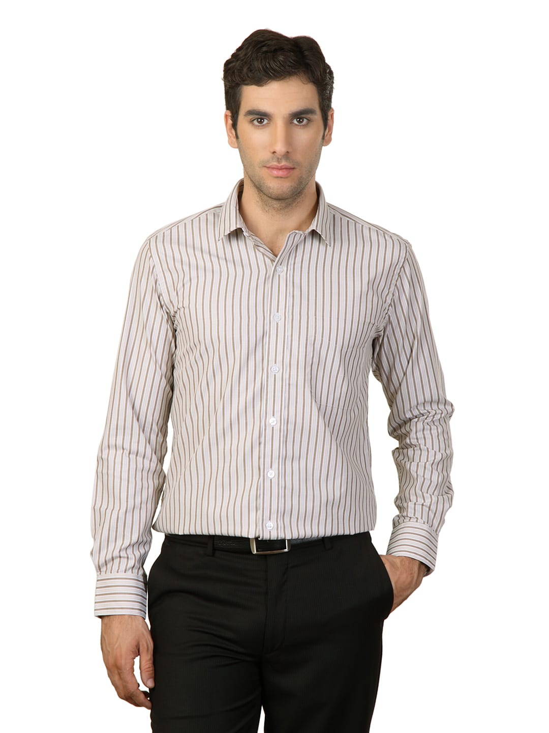 Mark Taylor Men Brown Striped Shirt