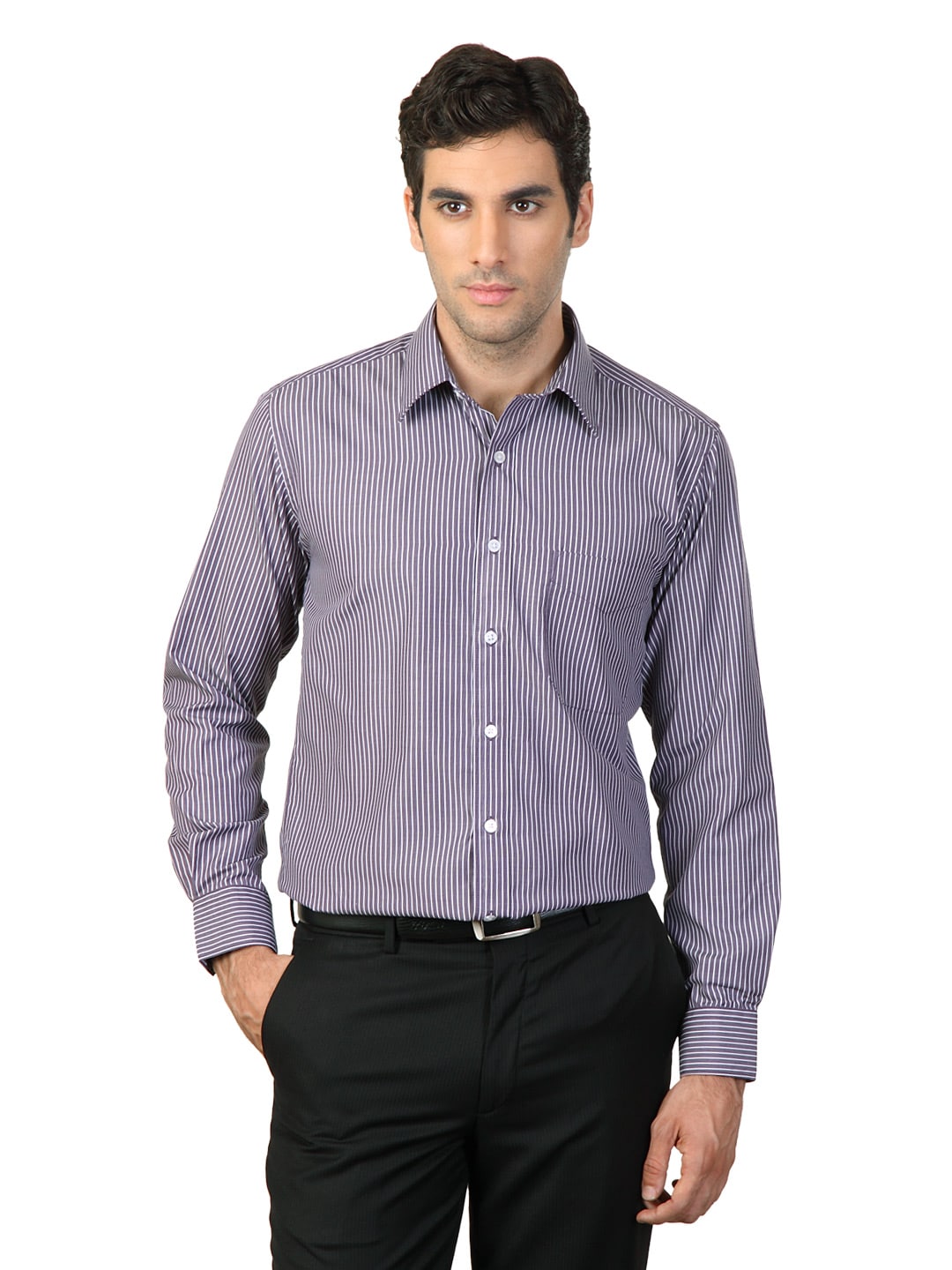 Mark Taylor Men Purple Striped Shirt