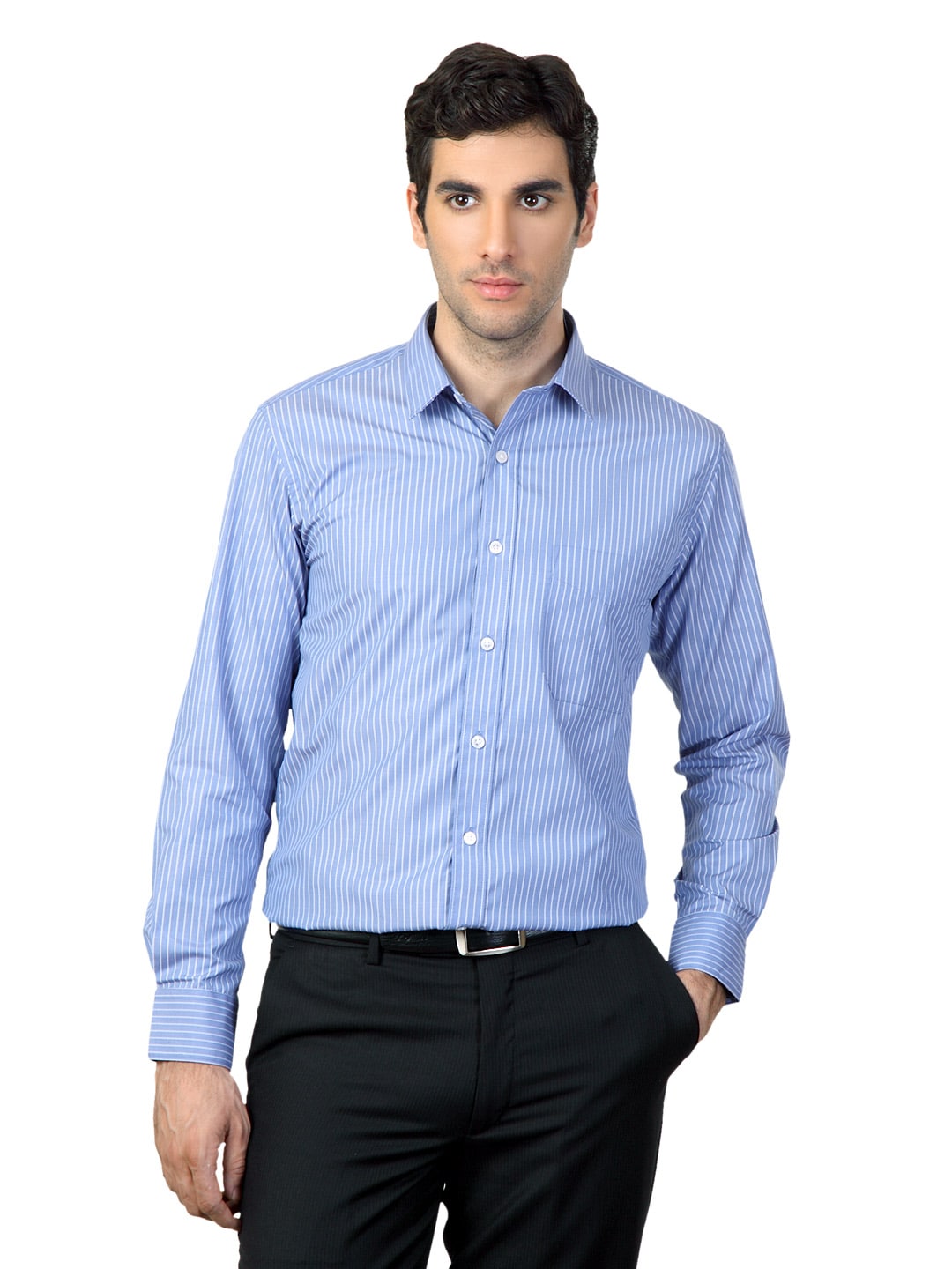 Mark Taylor Men Blue Striped Shirt