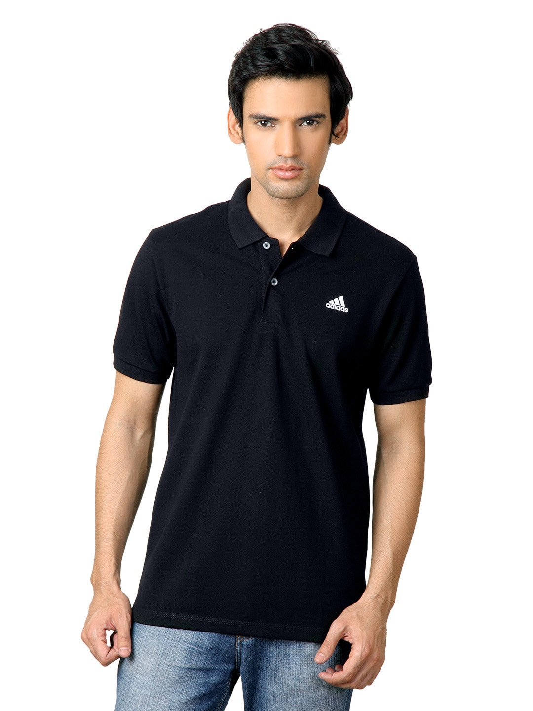 ADIDAS Men Black Polo T-shirt