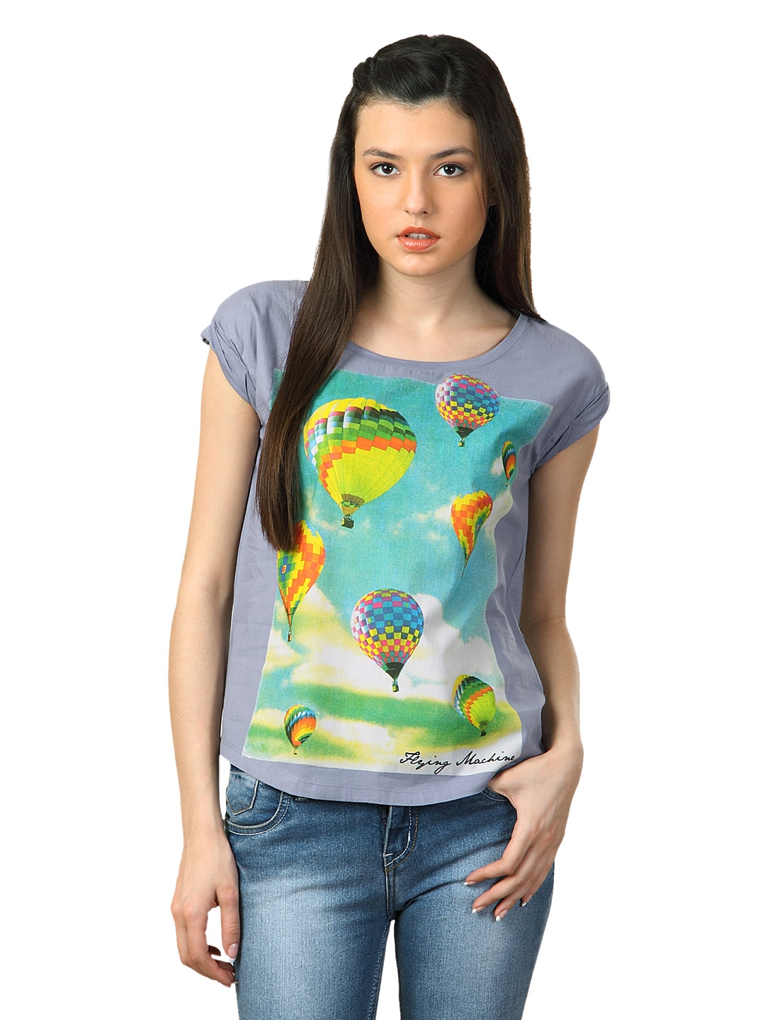 Flying Machine Women Grey T-shirt