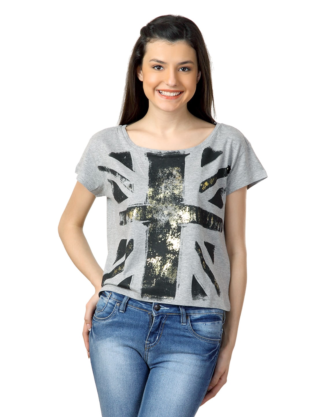 Flying Machine Women Grey T-shirt